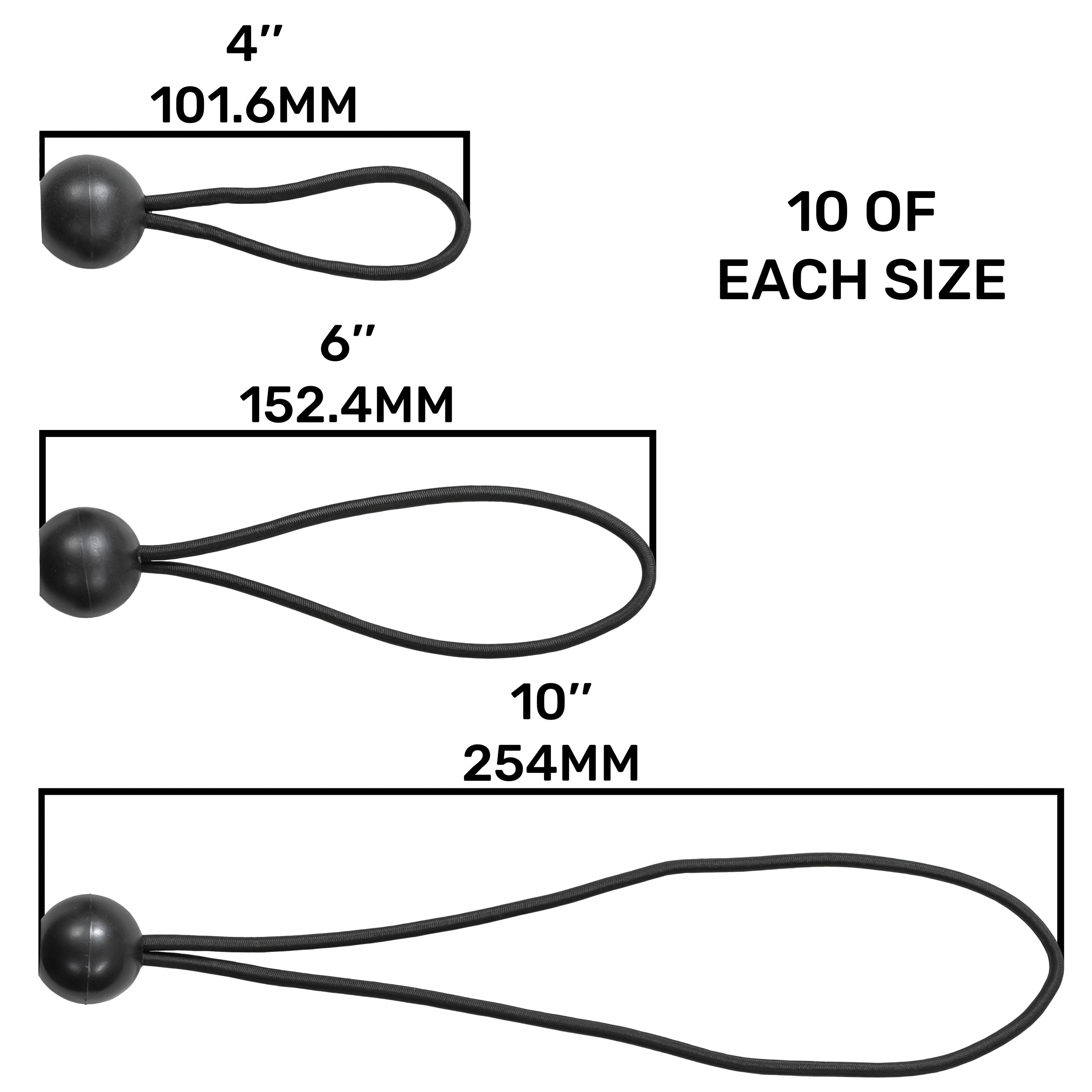 Black Bungee Balls (Mixed Size 4" 6" 10") Pack of 30 Multiple Length Tie Down Toggles Cord Tent Tarp Elastic Loops Fasteners Shock Cord_1