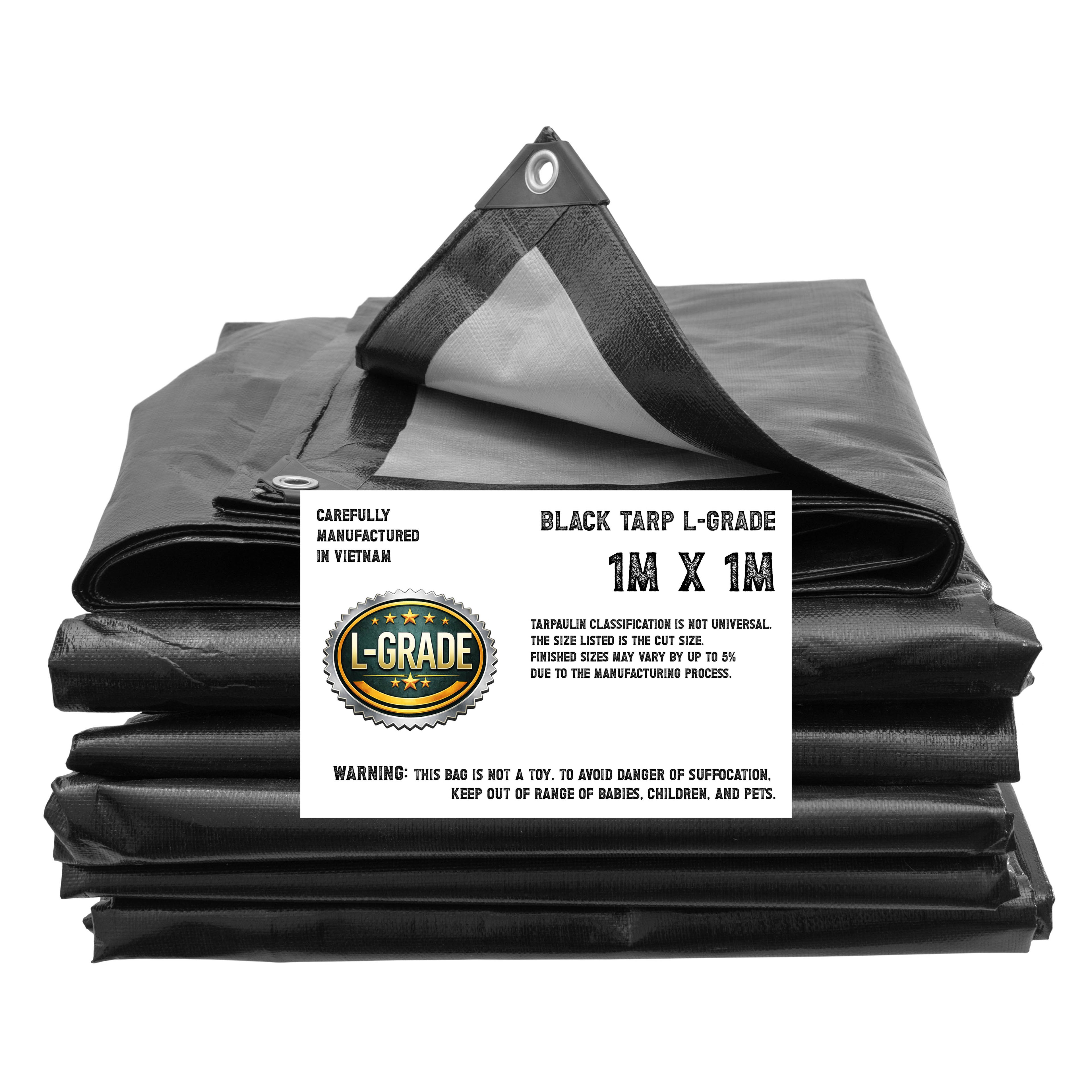 L-Grade Black Tarpaulin Heavy Duty Tarp Cover Outdoor Garden Waterproof Sheet 1mx1m