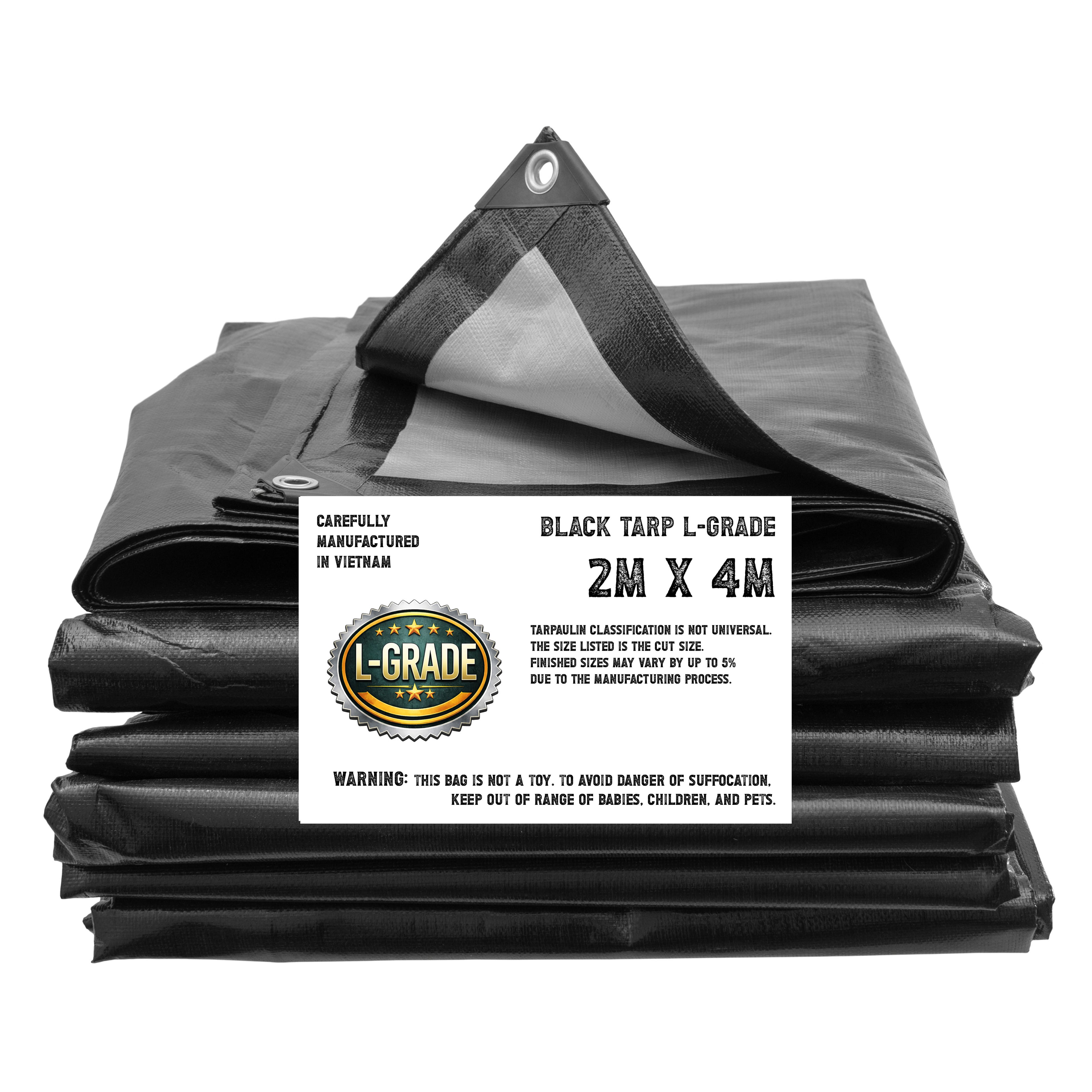 L-Grade Black Tarpaulin Heavy Duty Tarp Cover Outdoor Garden Waterproof Sheet 2x4