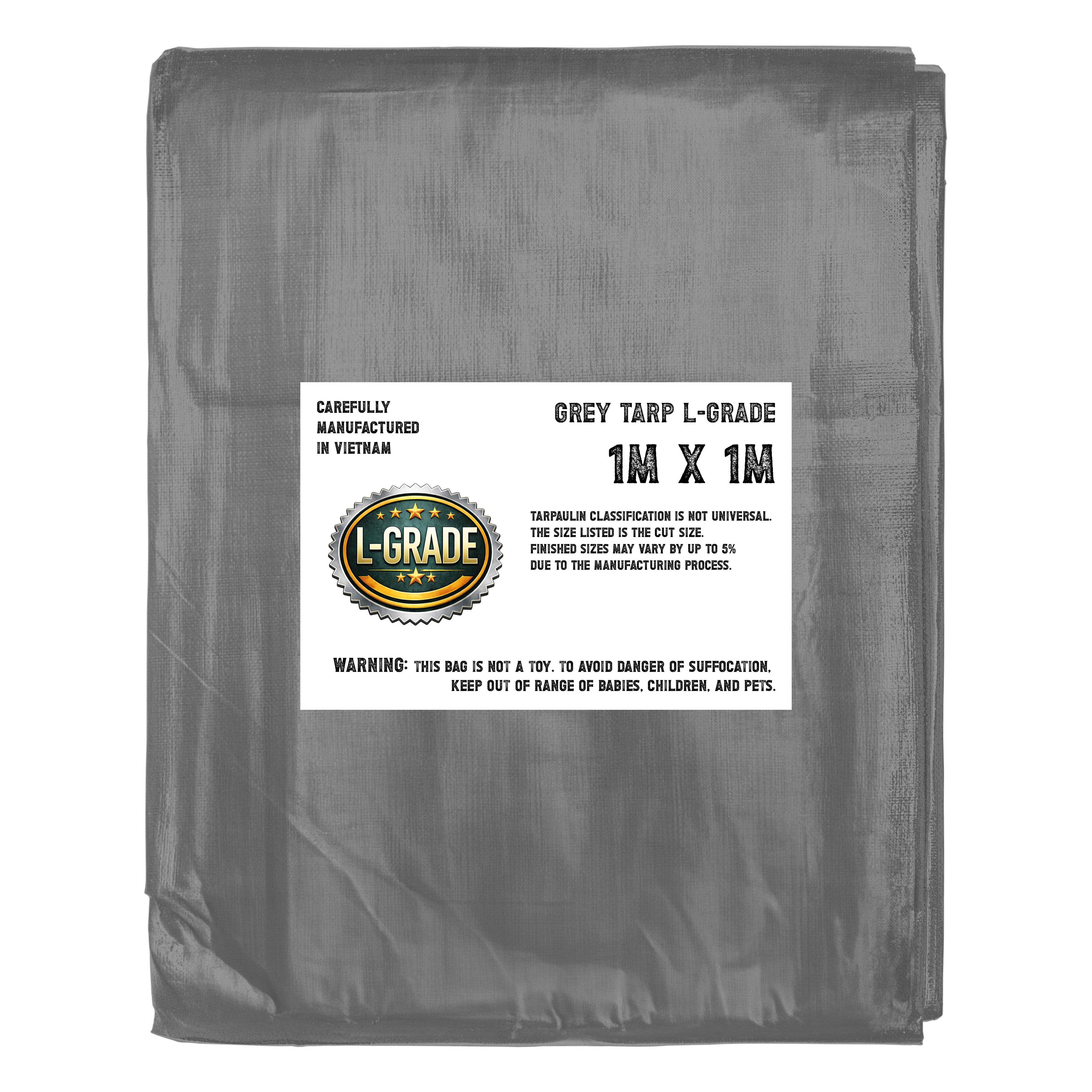Grey L-Grade Reinforced Strong Durable Tarp Tarpaulin Cover Waterproof Cover Tie Down Sheeting 1m x 1m