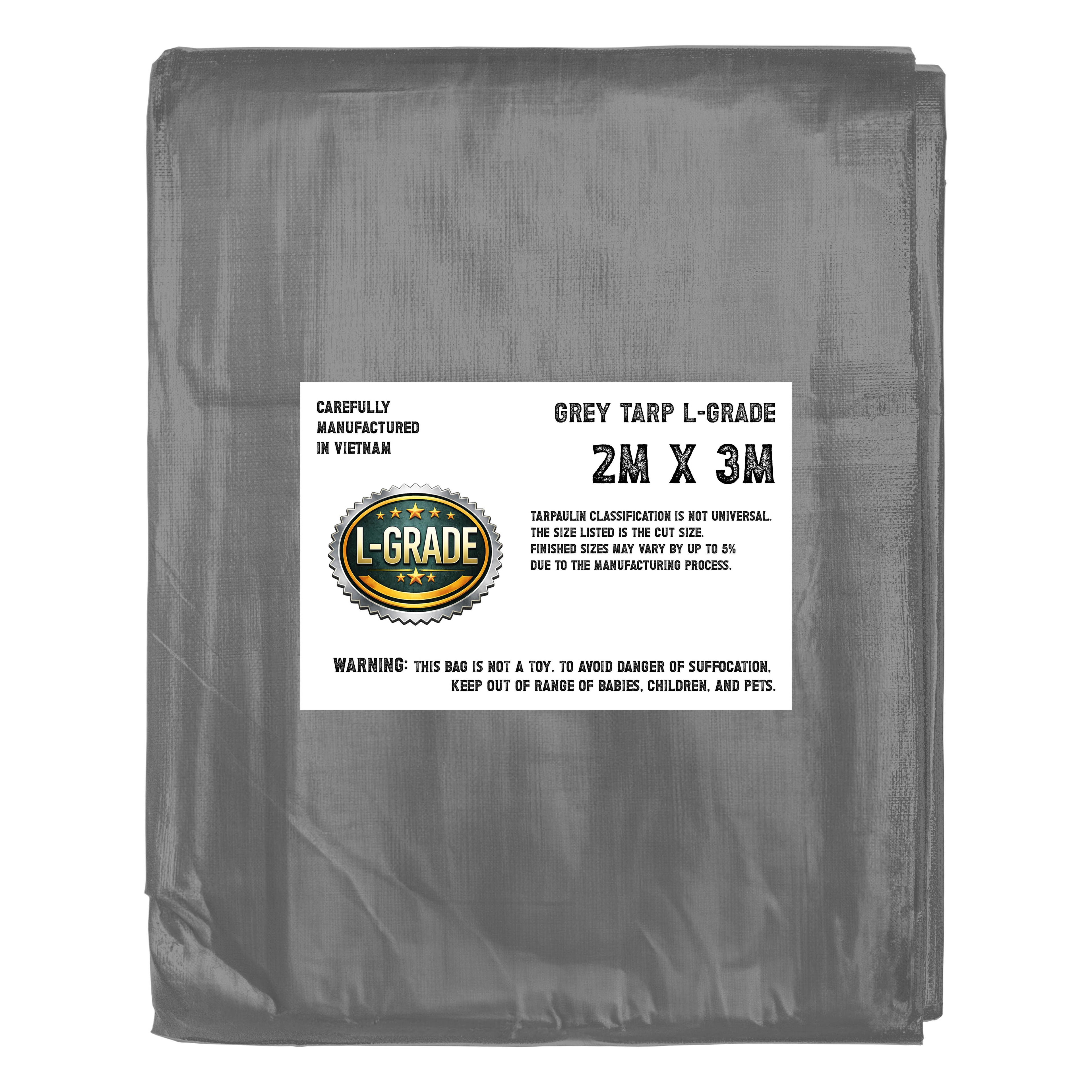 Grey L-Grade Reinforced Strong Durable Tarp Tarpaulin Cover Waterproof Cover Tie Down Sheeting  2m x 3m