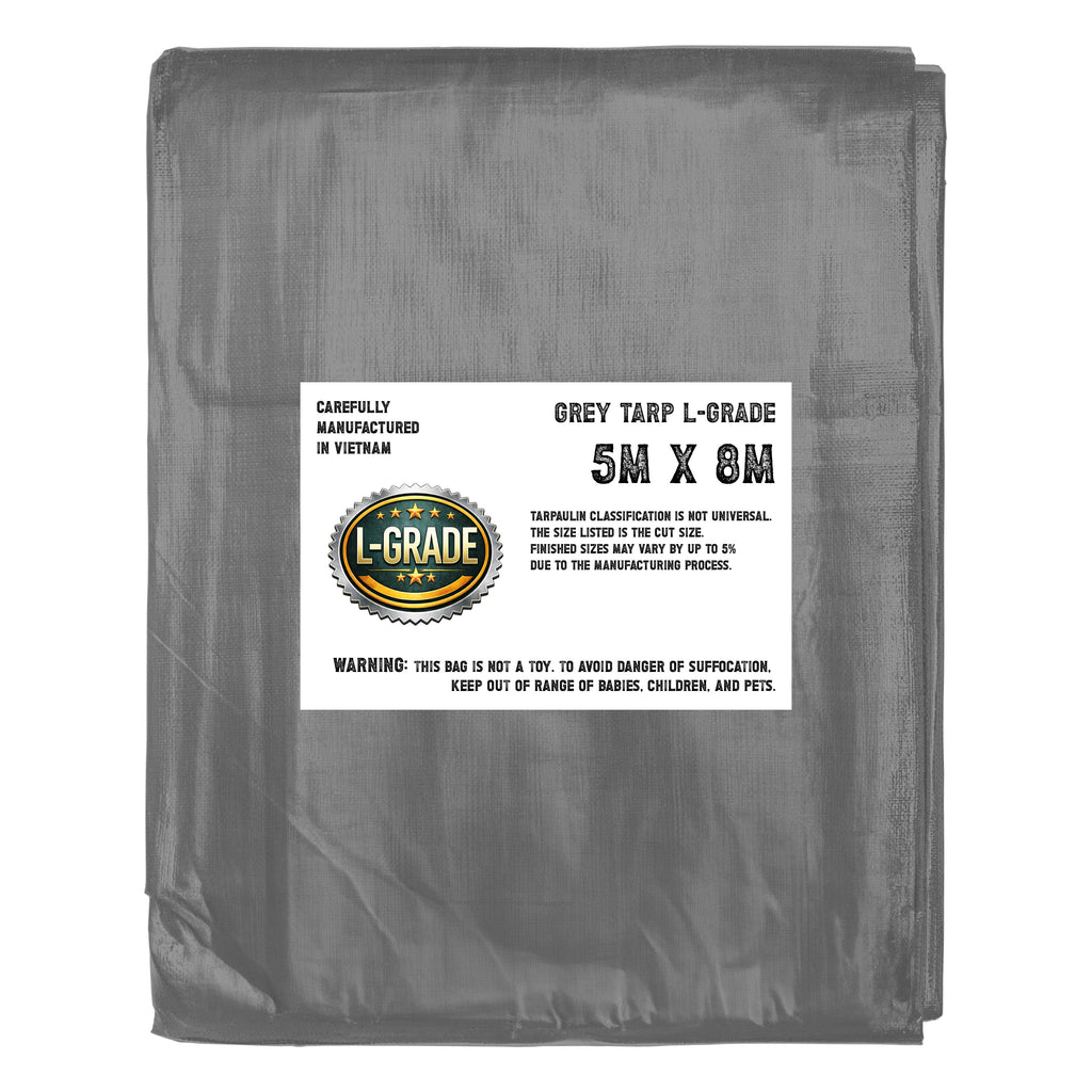 Grey L-Grade Reinforced Strong Durable Tarp Tarpaulin Cover Waterproof Cover Tie Down Sheeting  5m x 8m