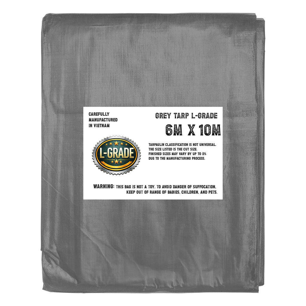 Grey L-Grade Reinforced Strong Durable Tarp Tarpaulin Cover Waterproof Cover Tie Down Sheeting  6m x 10m