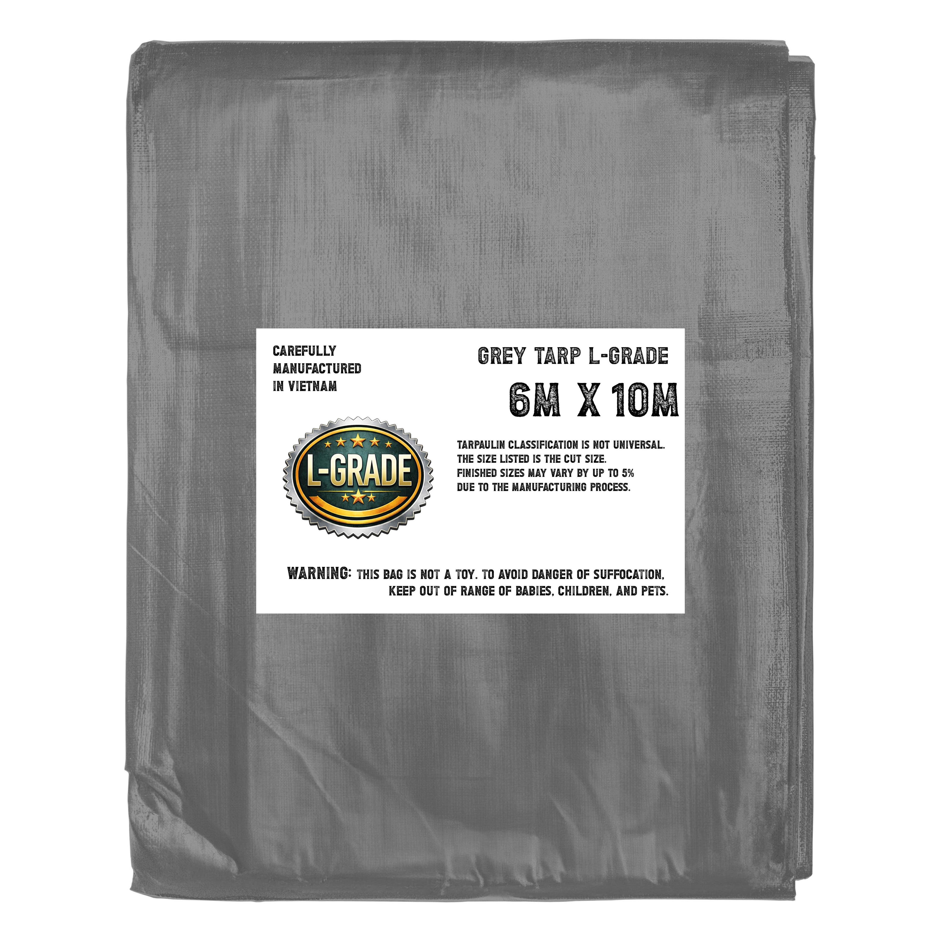 Grey L-Grade Reinforced Strong Durable Tarp Tarpaulin Cover Waterproof Cover Tie Down Sheeting  6m x 10m
