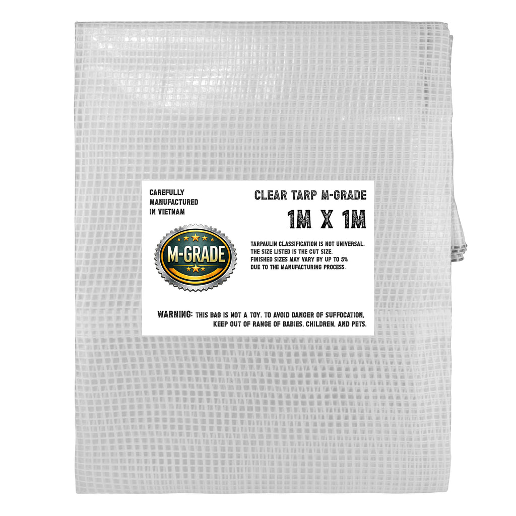 M-Grade Clear Tarpaulin Tarp Cover Sheet Waterproof Camping Transparent Monotex Reinforced Thread Tarp 1m x 1m