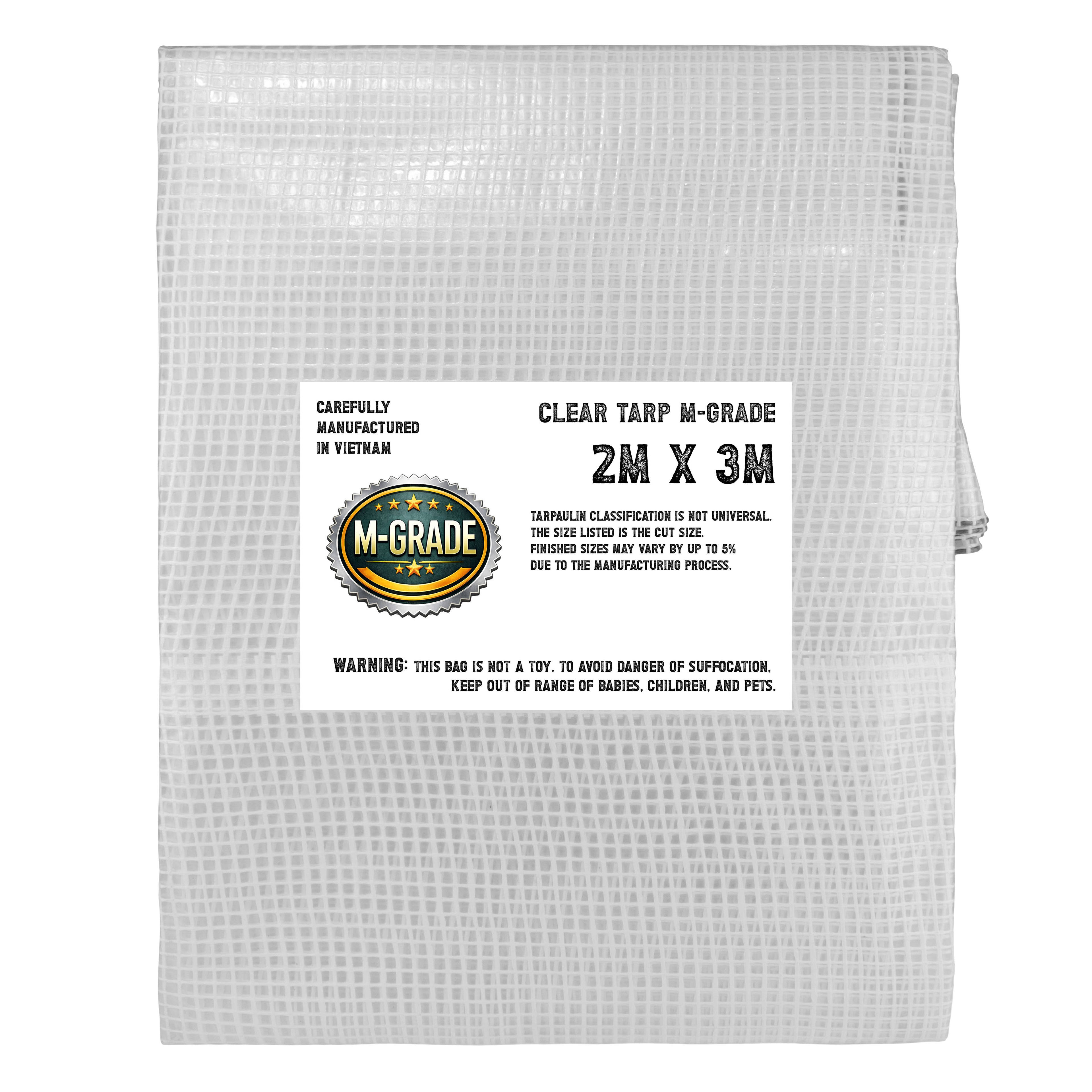 M-Grade Clear Tarpaulin Tarp Cover Sheet Waterproof Camping Transparent Monotex Reinforced Thread Tarp 2m x 3m