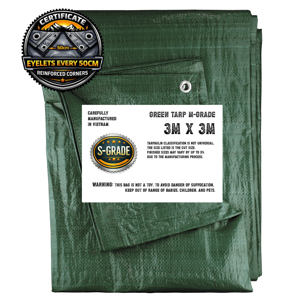 M-Grade Green Tarpaulin 3m x 3m