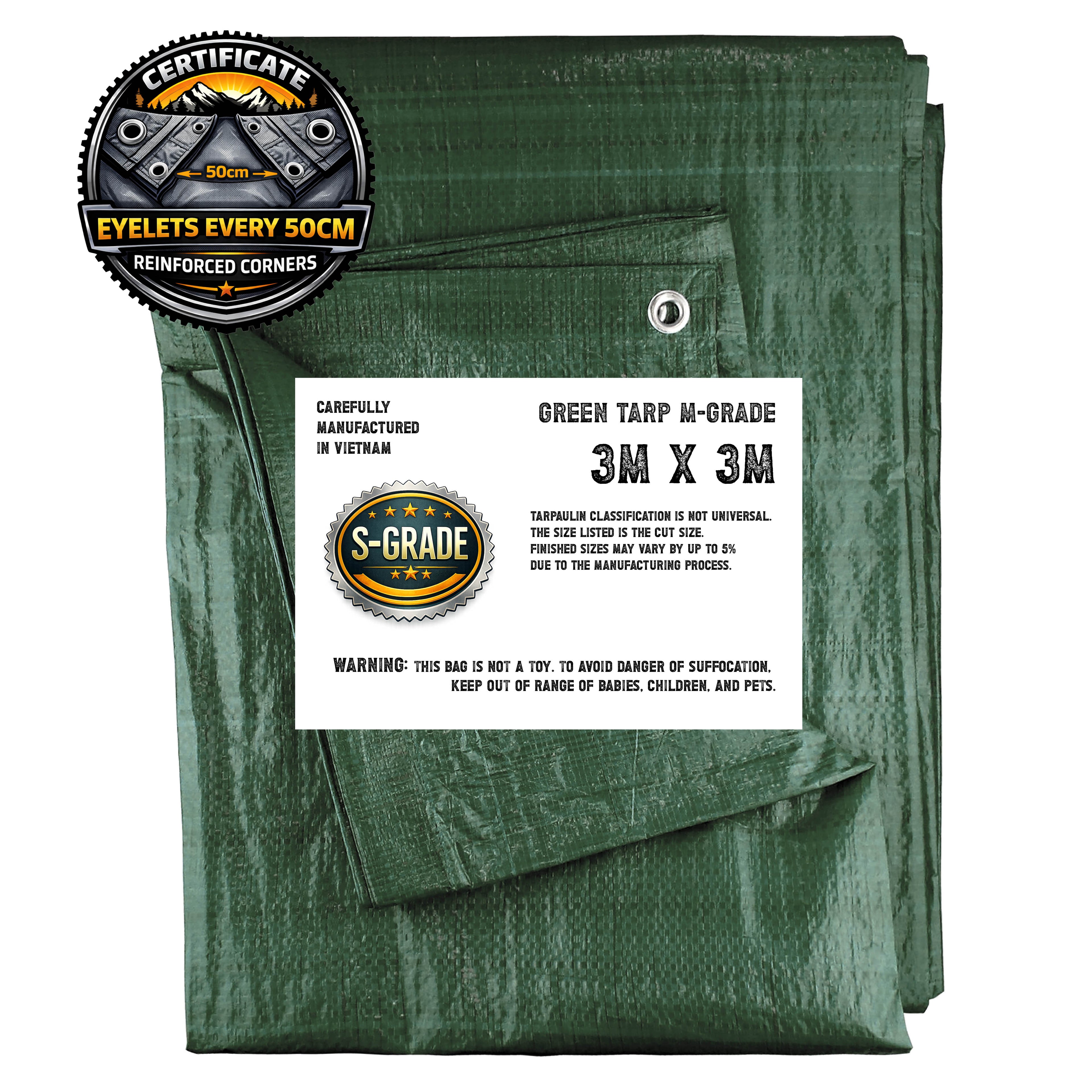 M-Grade Green Tarpaulin 3m x 3m