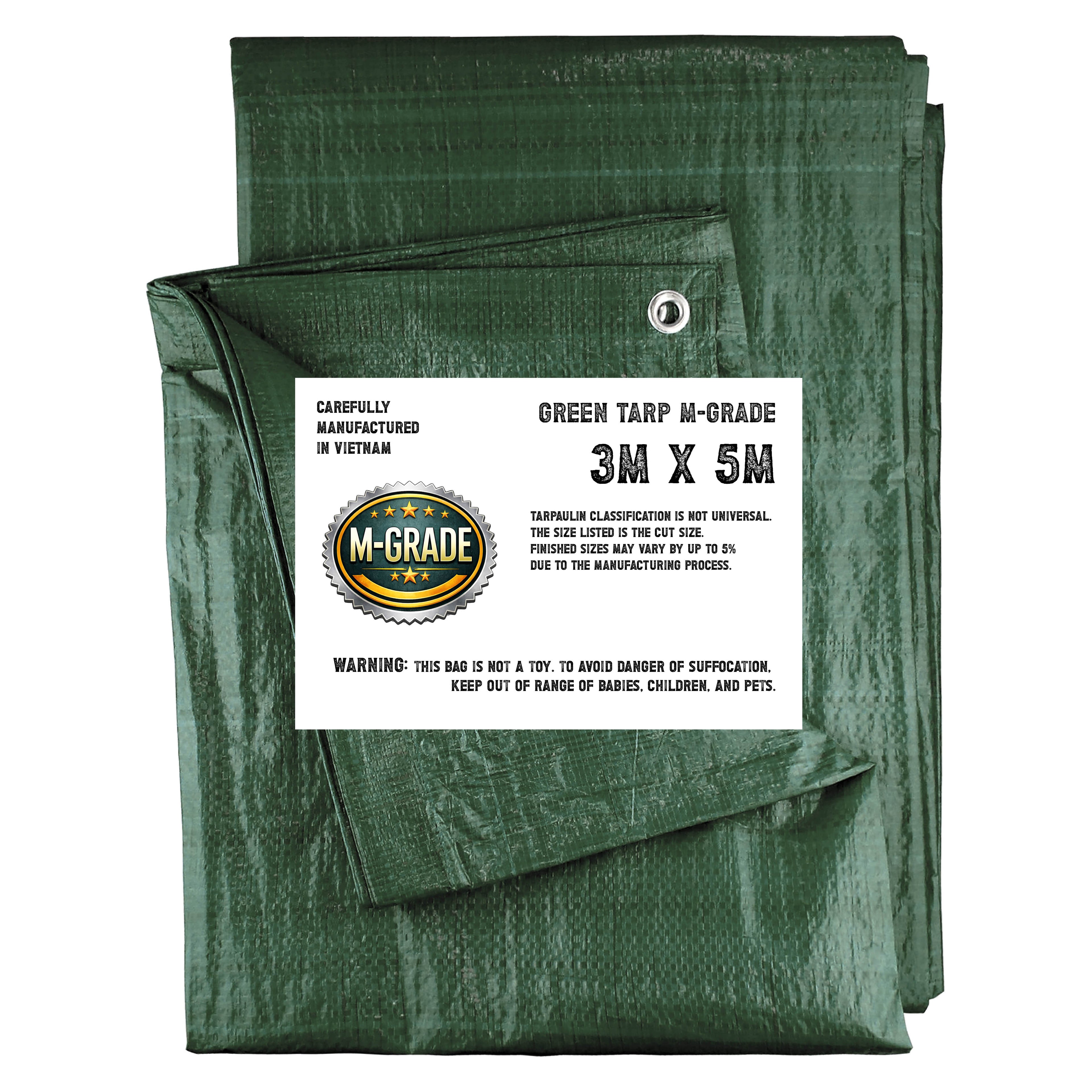 M Grade Green Tarpaulin 3m x 5m Tarp Groundsheet Waterproof Cover
