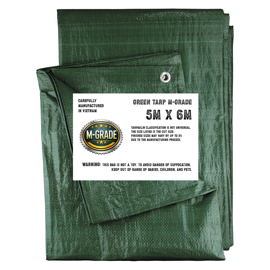 M Grade Green Tarpaulin 5m x 6m Tarp Groundsheet Waterproof Cover