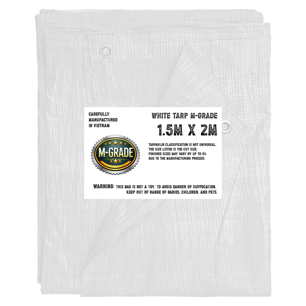 M-Grade White Tarp Tarpaulin Groundsheet Cover Camping Waterproof Sheeting 1.5m x 2m