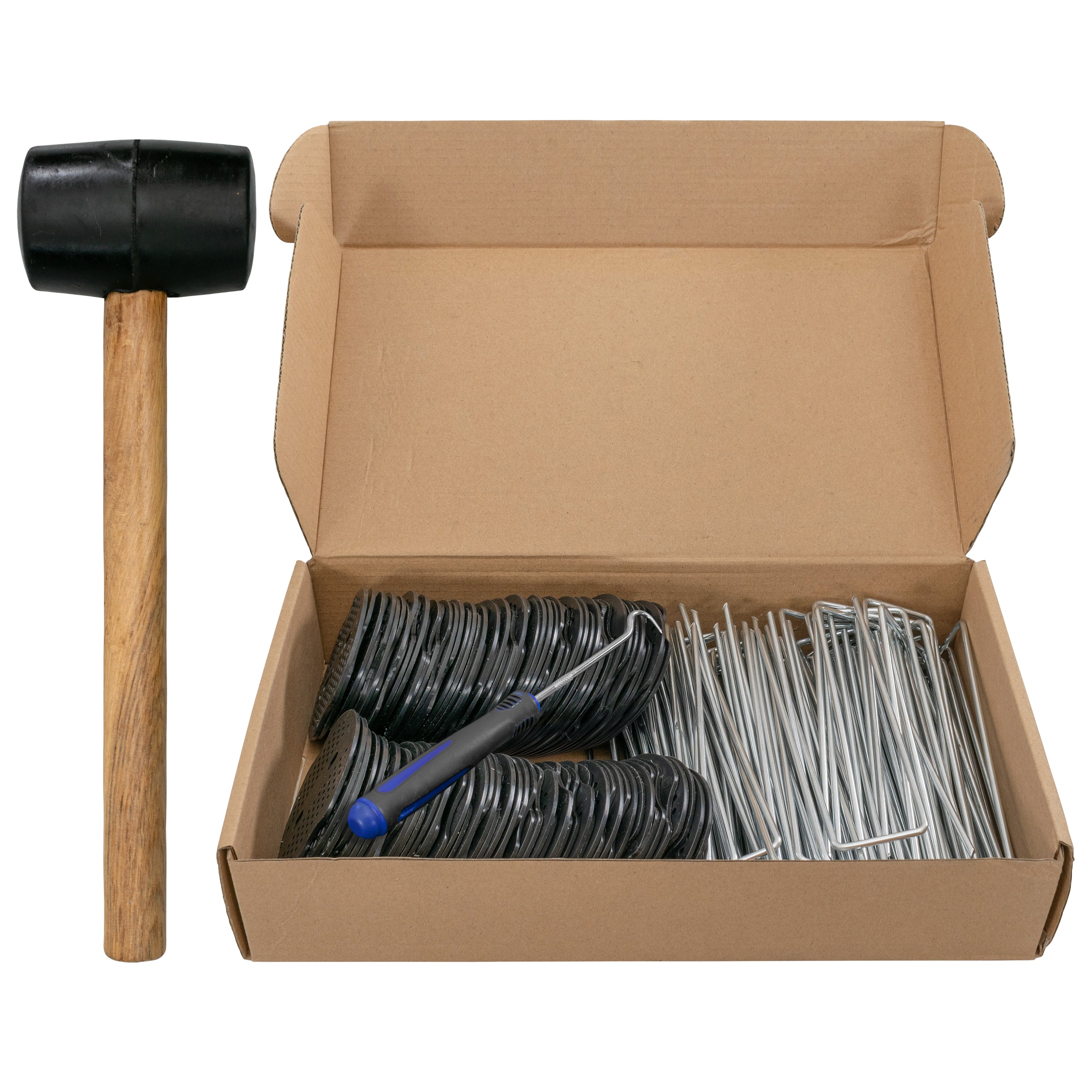 Metal Pegs with Buffer Washer Set Blue and Rubber Mallet Hold Down Pegs Securing Pin Staples_3