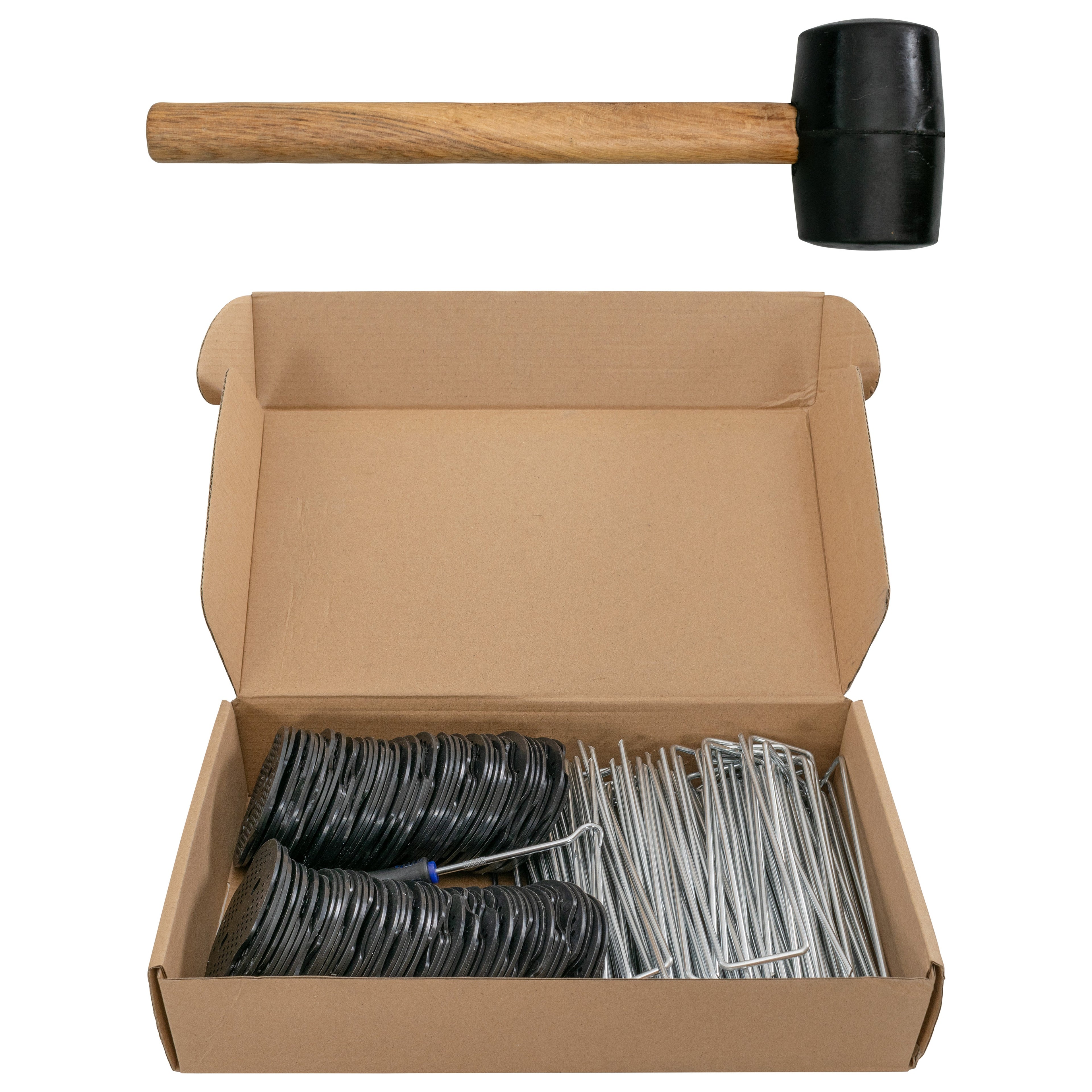 Metal Pegs with Buffer Washer Set Blue and Rubber Mallet Hold Down Pegs Securing Pin Staples_4