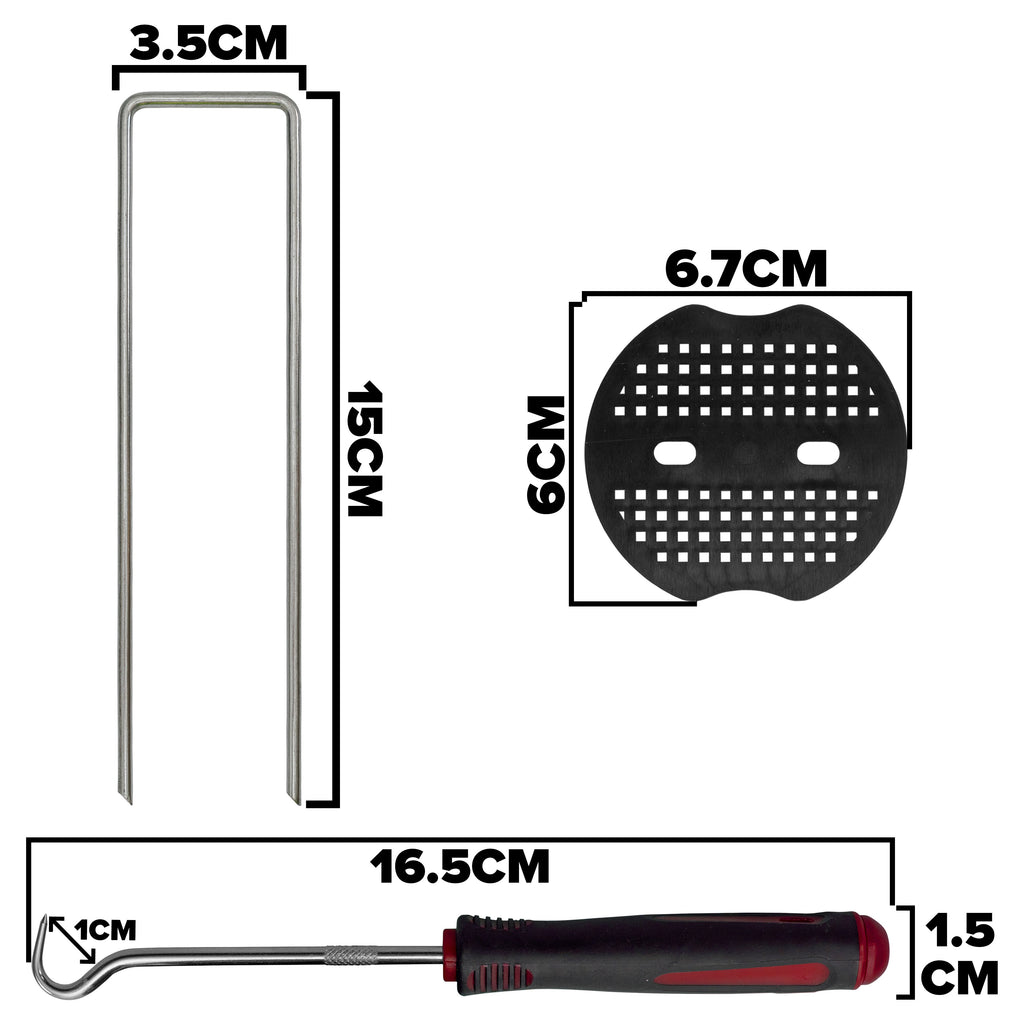 Metal Pegs (6"/150mm) with Buffer Washer and Red Removal Tool Set Hold Down Pegs Securing Pin Staples_3