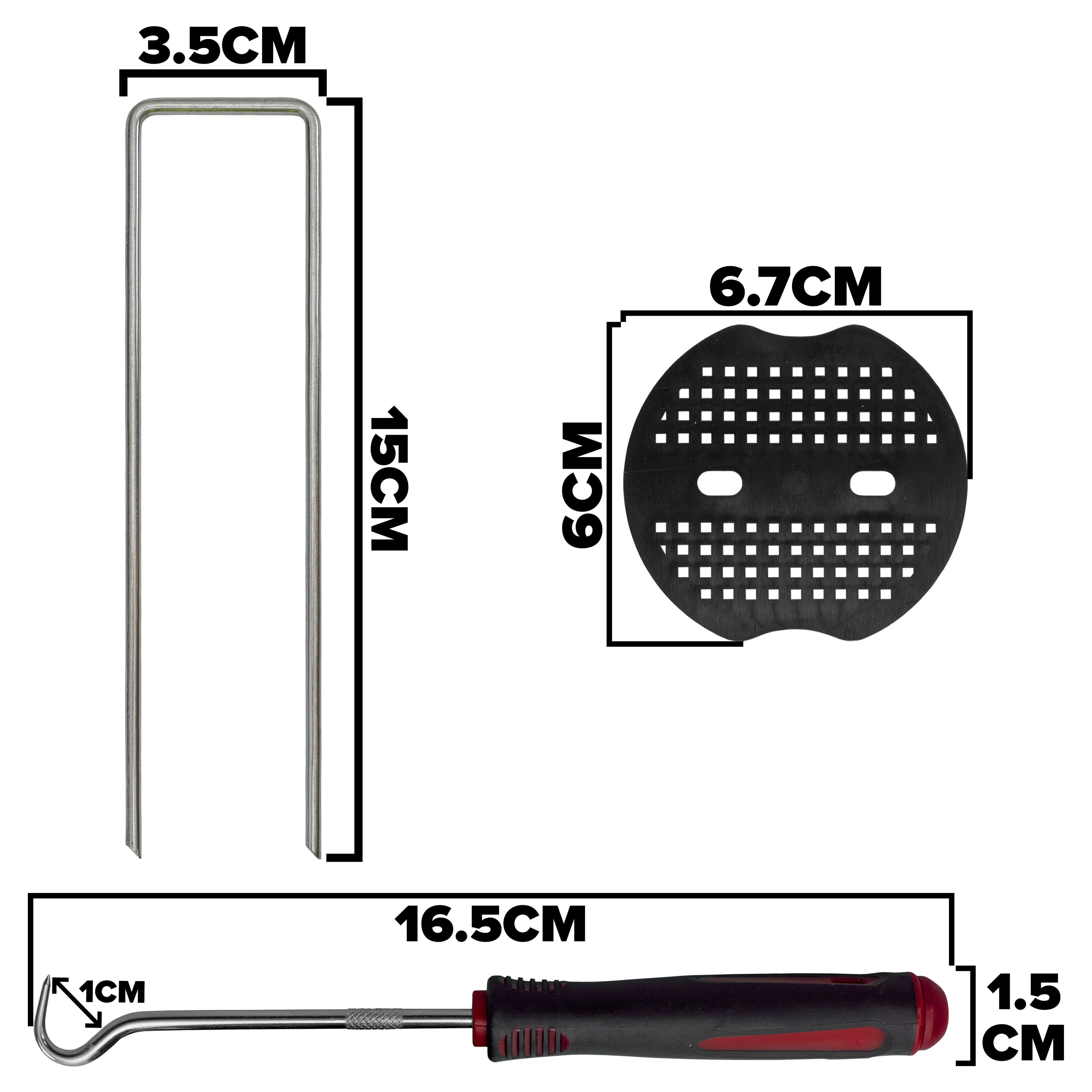 Metal Pegs (6"/150mm) with Buffer Washer and Red Removal Tool Set Hold Down Pegs Securing Pin Staples_3