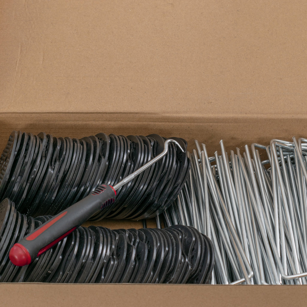 Metal Pegs with Buffer Washer Set Red and Rubber Mallet Hold Down Pegs Securing Pin Staples_5
