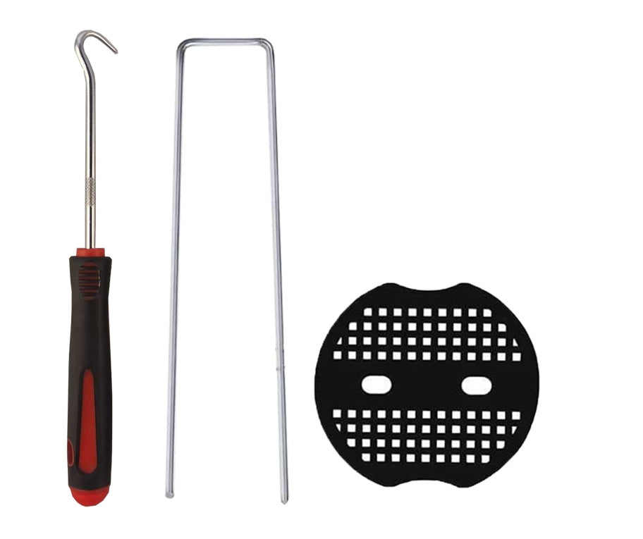 Metal Pegs with Buffer Washer Set Red and Rubber Mallet Hold Down Pegs Securing Pin Staples_8