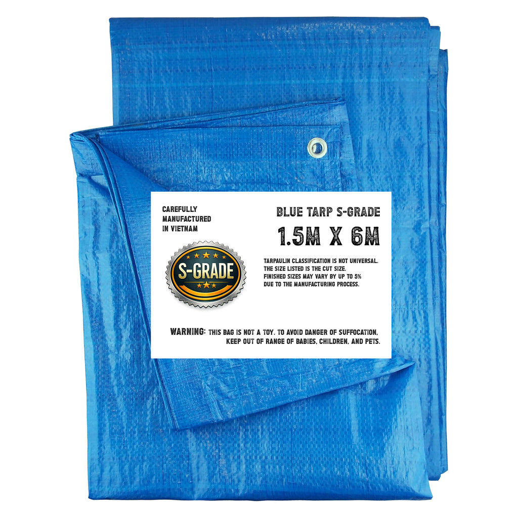S Grade Tarpaulin Tarp Blue Standard Duty Waterproof UV Protected 1.5mx6m