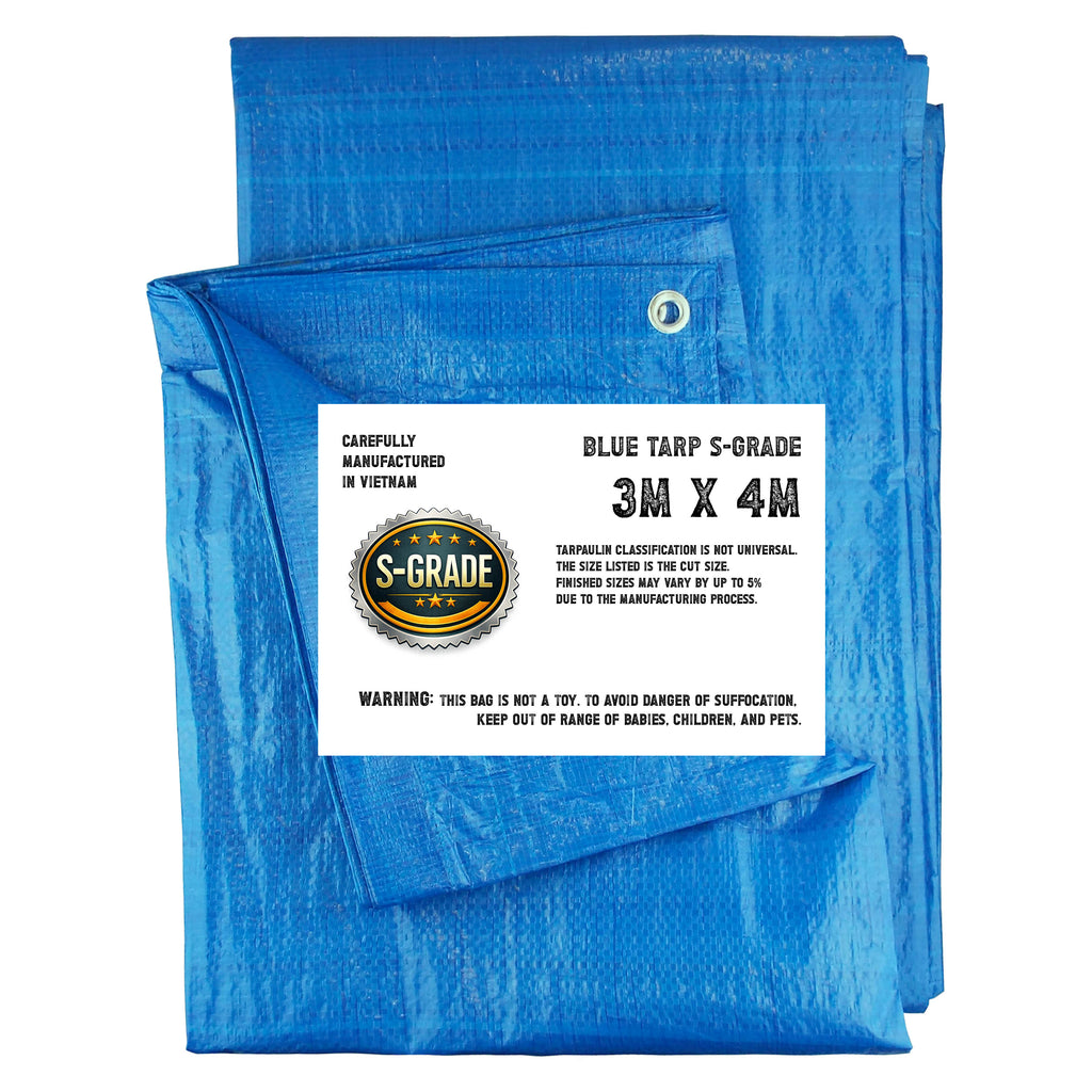 S Grade Tarpaulin Tarp Blue Standard Duty Waterproof UV Protected 3mx4m