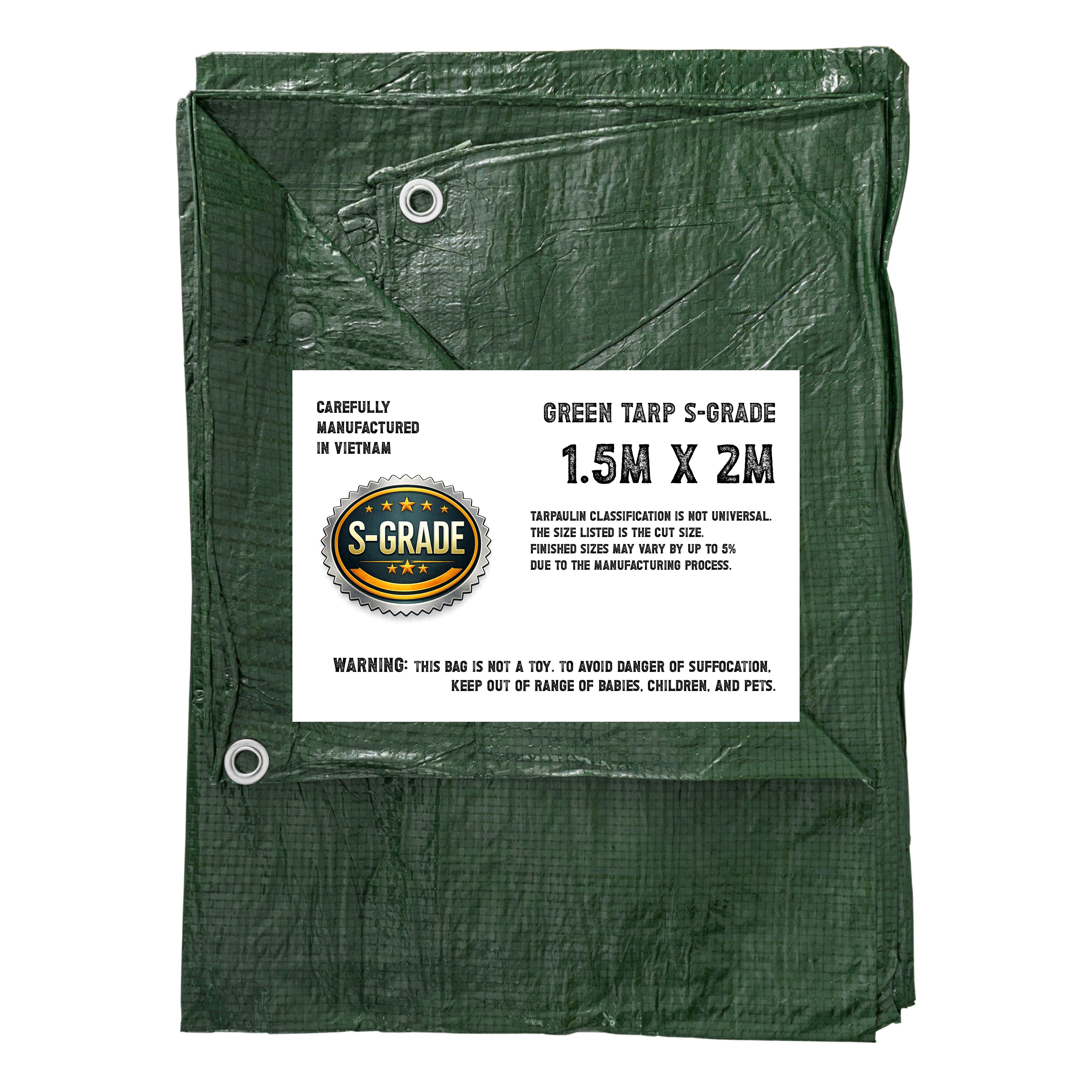 1.5m x 2m S-Grade Tarp Green Tarpaulin 50g Lightweight Waterproof Cover rain sheet