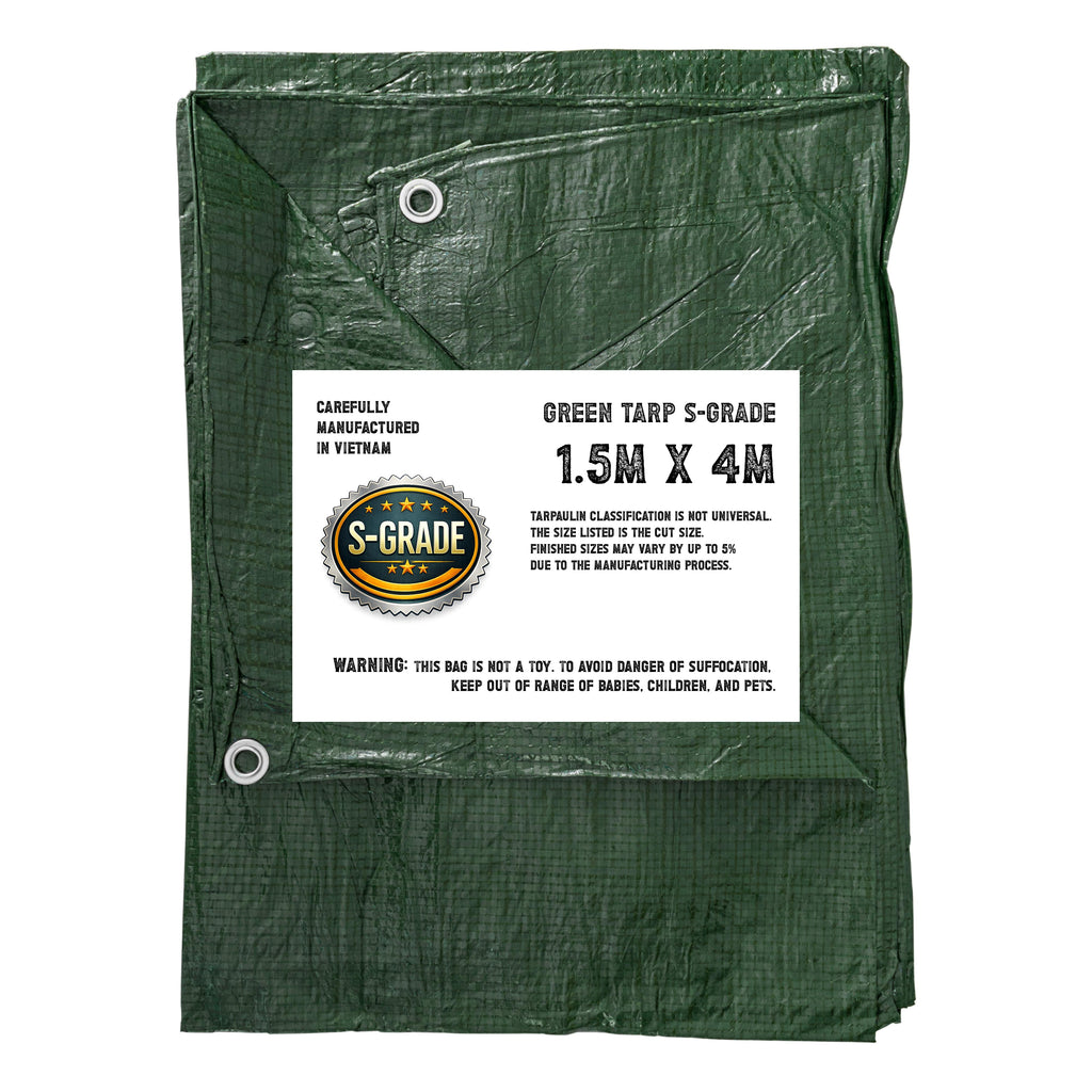 S-Grade Tarp Green Tarpaulin 50g Lightweight Waterproof Cover rain sheet 1.5m x 4m