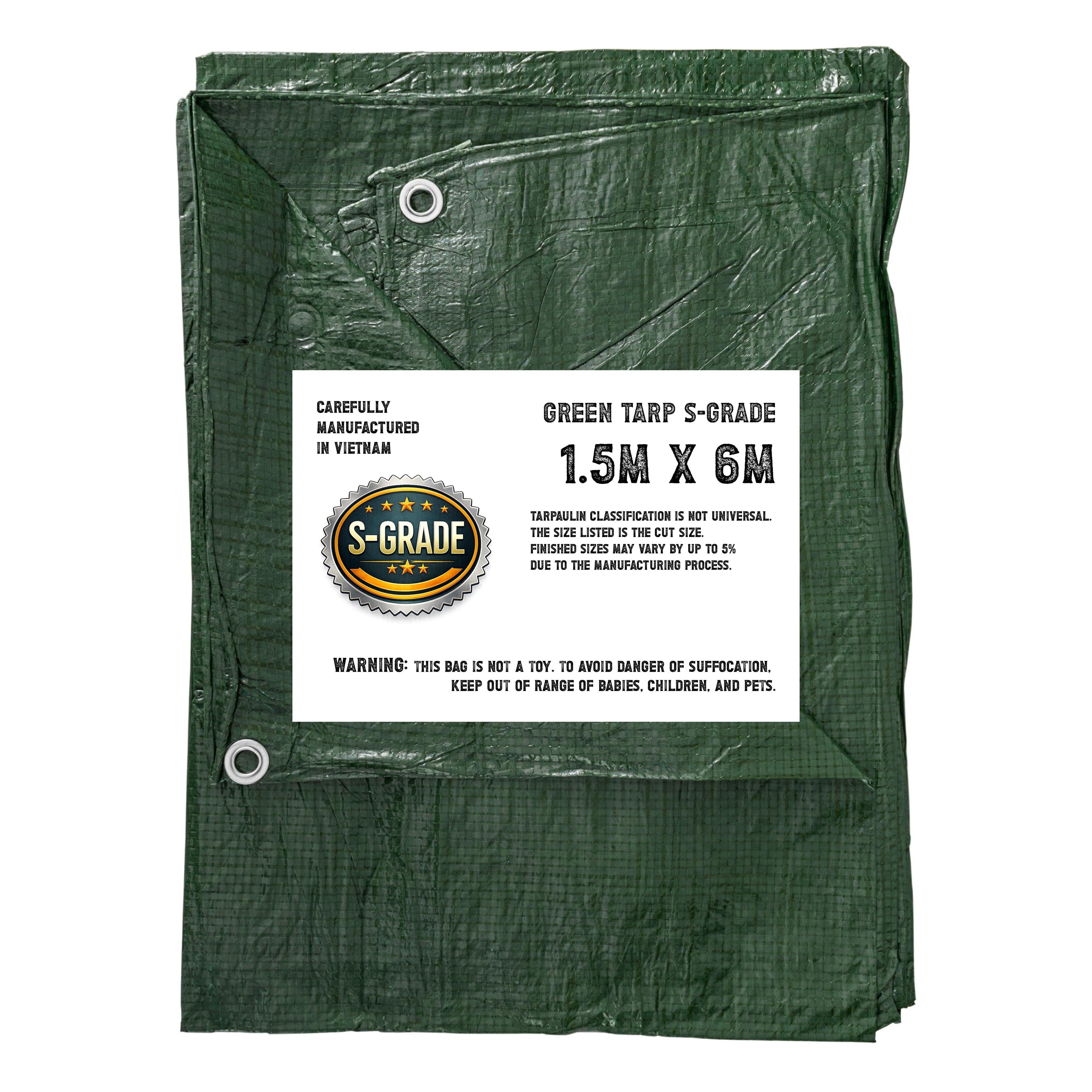 1.5m x 6m S-Grade Tarp Green Tarpaulin 50g Lightweight Waterproof Cover rain sheet