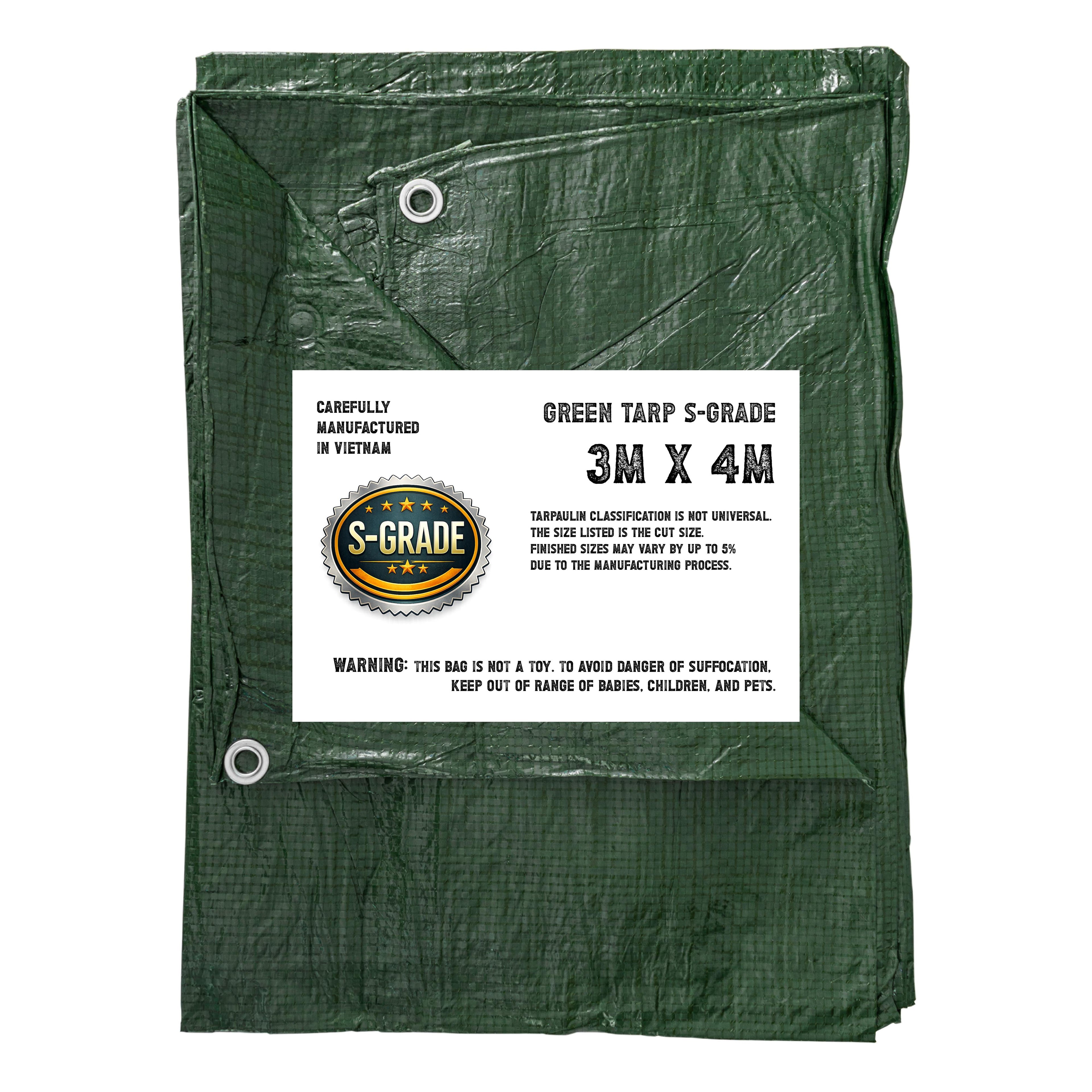 3mx4m S-Grade Tarp Green Tarpaulin 50g Lightweight Waterproof Cover rain sheet