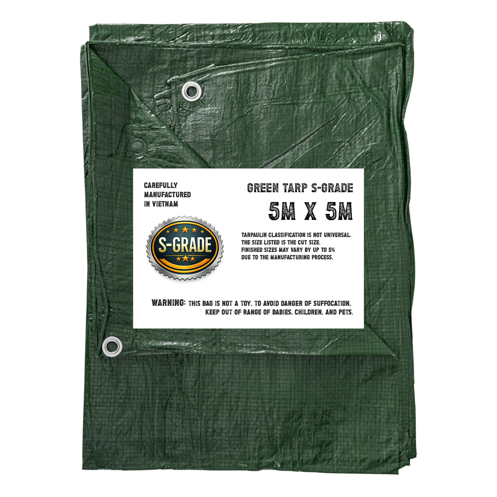 5m x 5m S-Grade Tarp Green Tarpaulin 50g Lightweight Waterproof Cover rain sheet