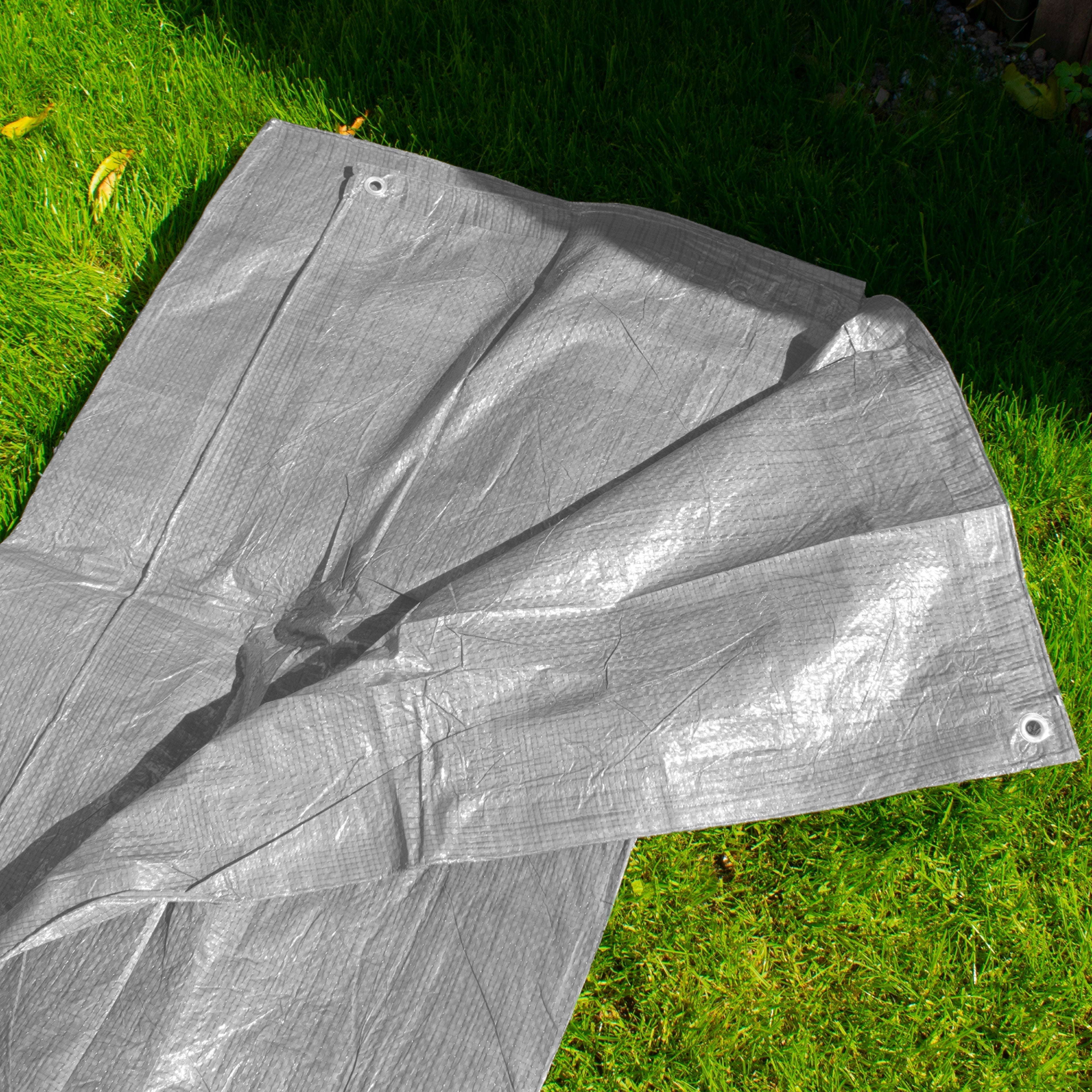 S-Grade Grey Tarpaulin 3m x 3m Tarp Waterproof Cover Camping Sheeting Light 50g Groundsheet_1