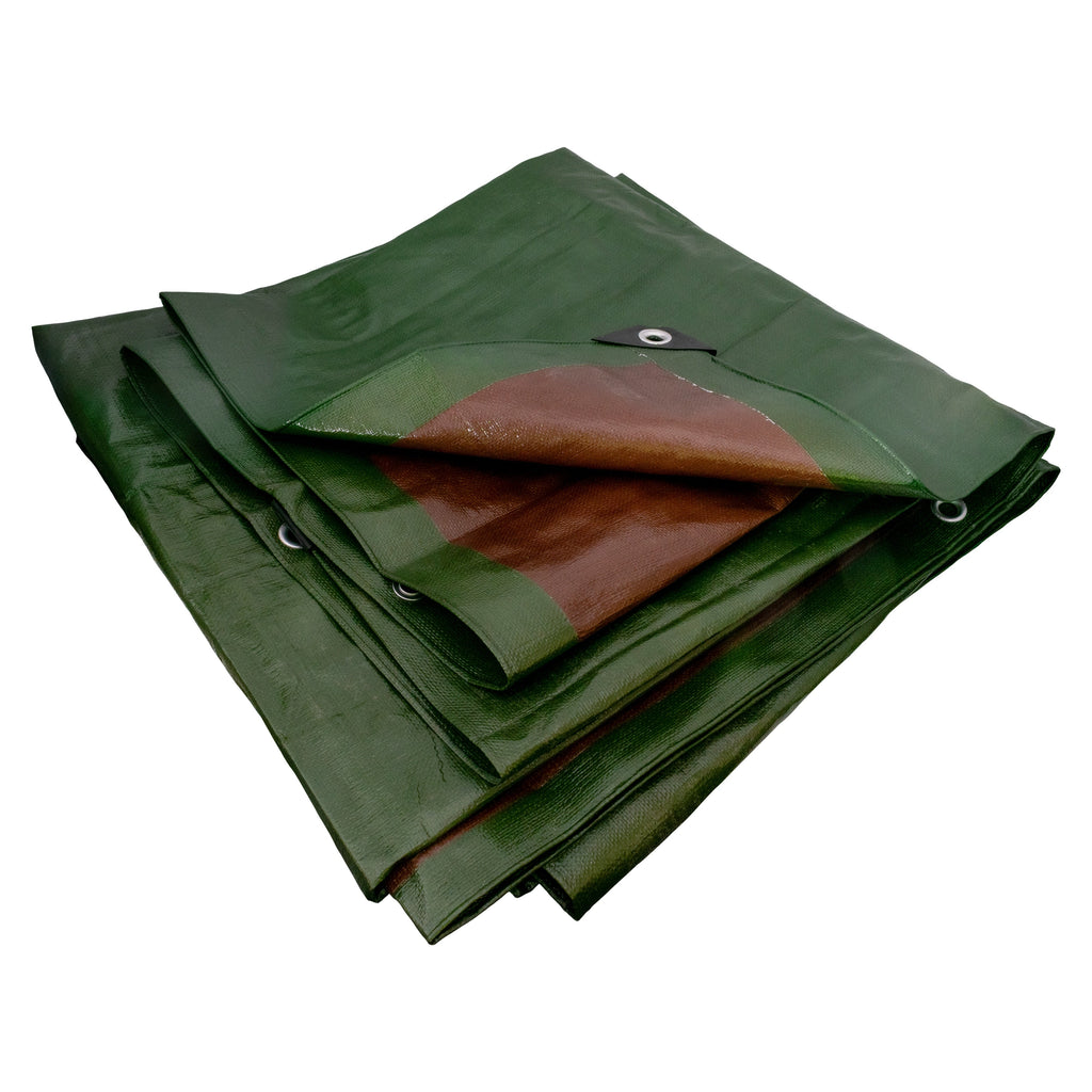 L-Grade Green Brown Tarpaulin 1m x 1m Garden Cover Outdoor Sheeting Groundsheet Camping Reinforced Corners and Eyelets_3