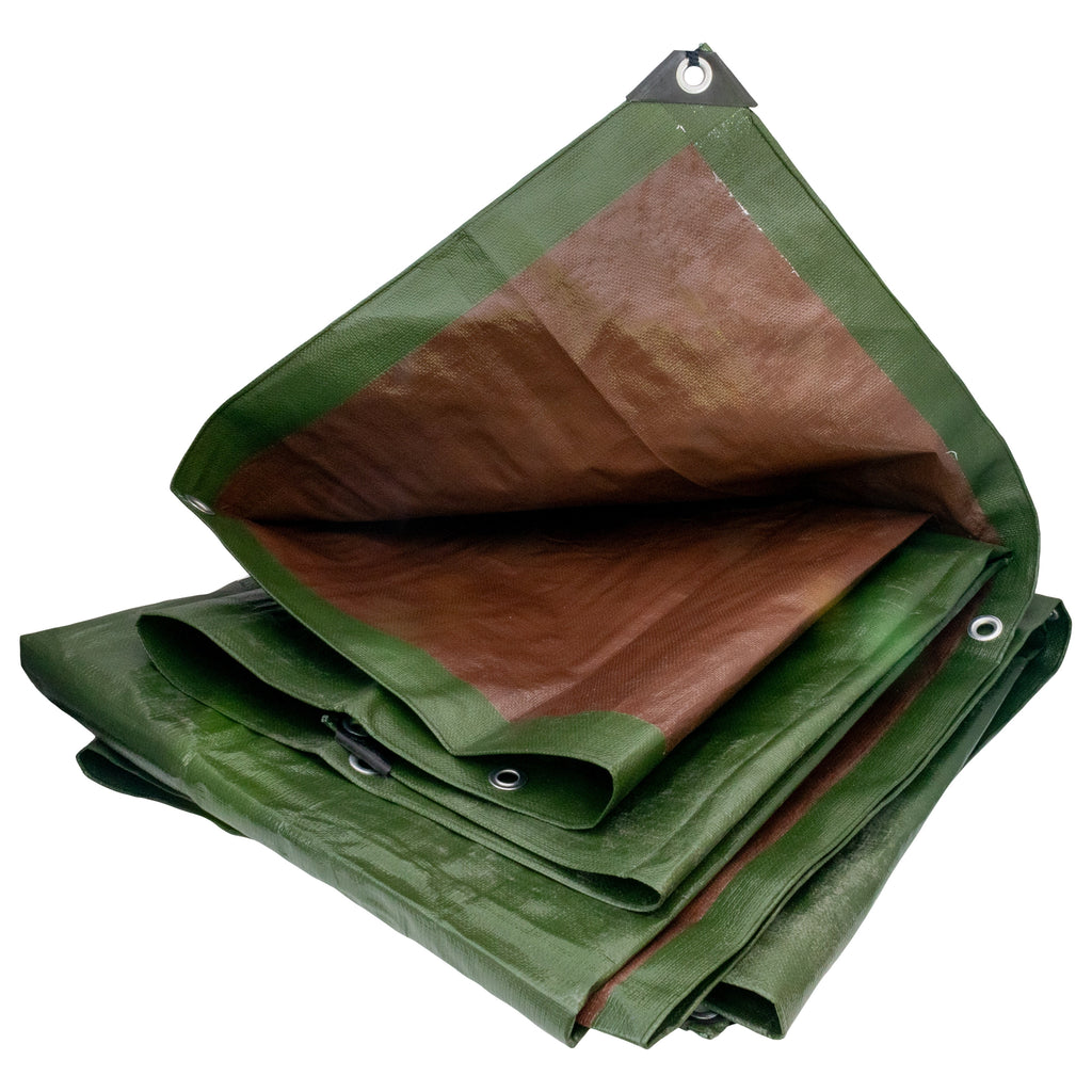 L-Grade Green Brown Tarpaulin 4m x 4m Tarp Heavy Duty Reinforced Corners 0.5m Interval Eyelets Groundsheet Camping Outdoors Cover_2