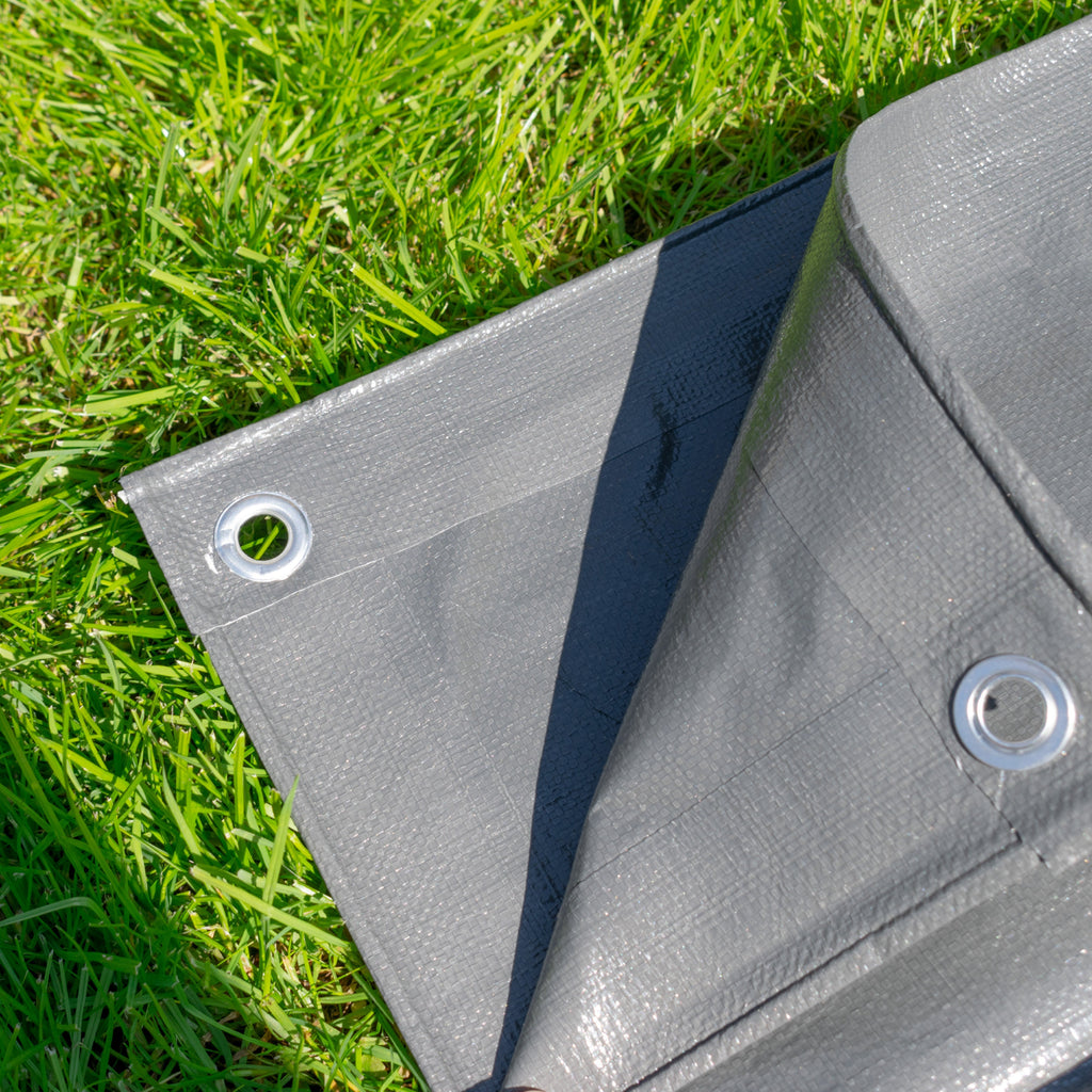 L-Grade Grey Tarpaulin 1.5m x 2m Tarp Heavy Duty Outdoor Garden Cover Strong Waterproof Protective Sheeting_4