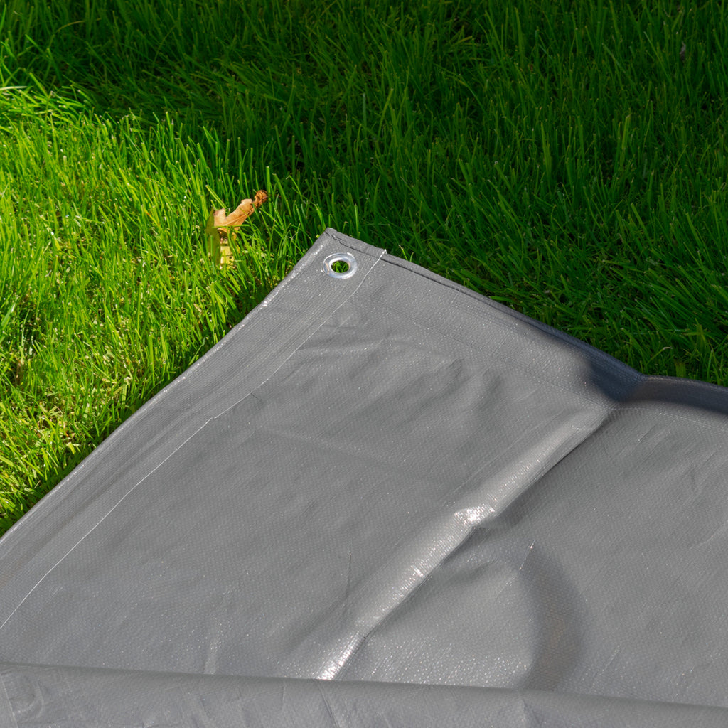 Grey L-Grade Tarpaulin 4m x 4m Tarp Groundsheet Cover Outdoor Waterproof Garden Tie Down Sheet_3