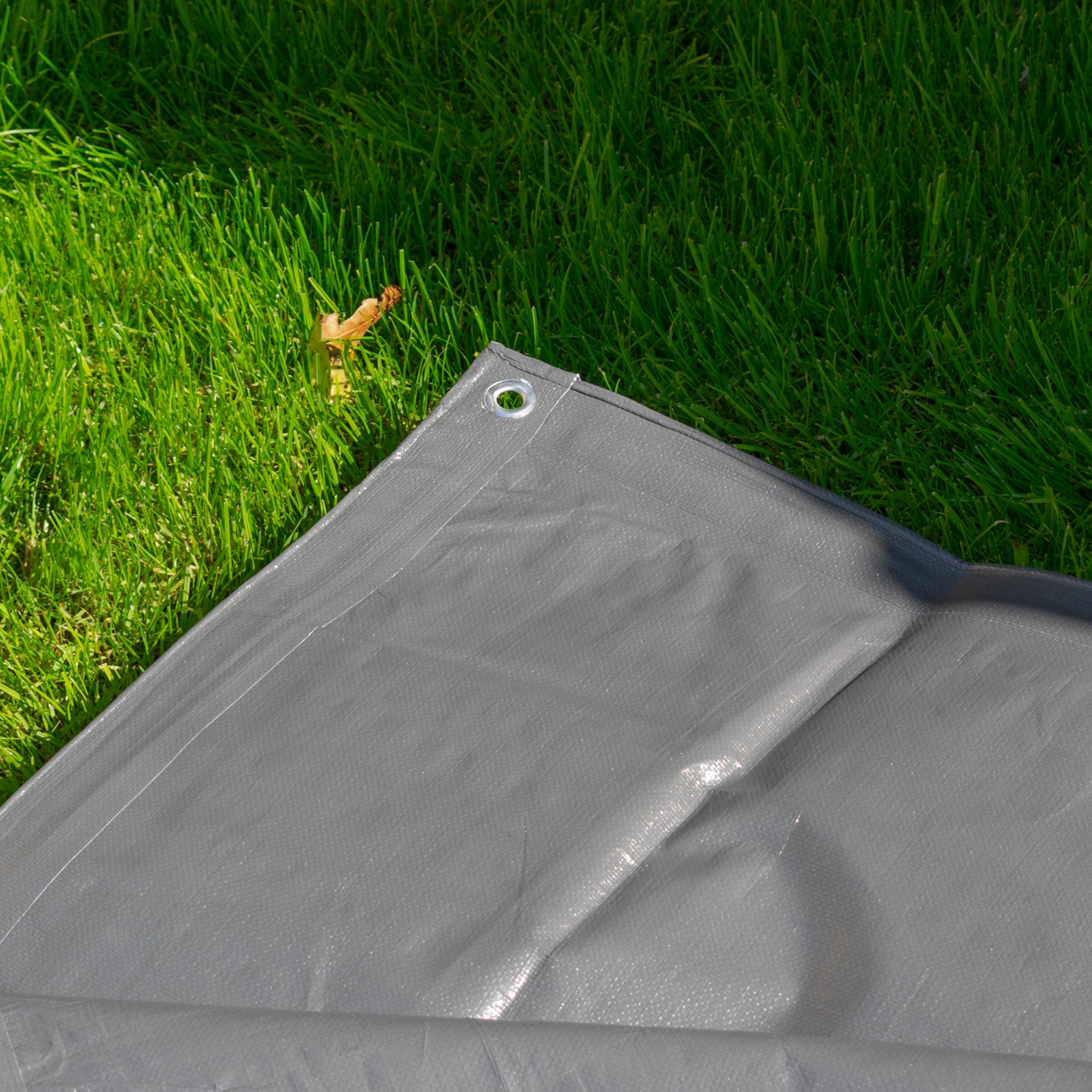 Grey L-Grade Tarpaulin 4m x 4m Tarp Groundsheet Cover Outdoor Waterproof Garden Tie Down Sheet_3
