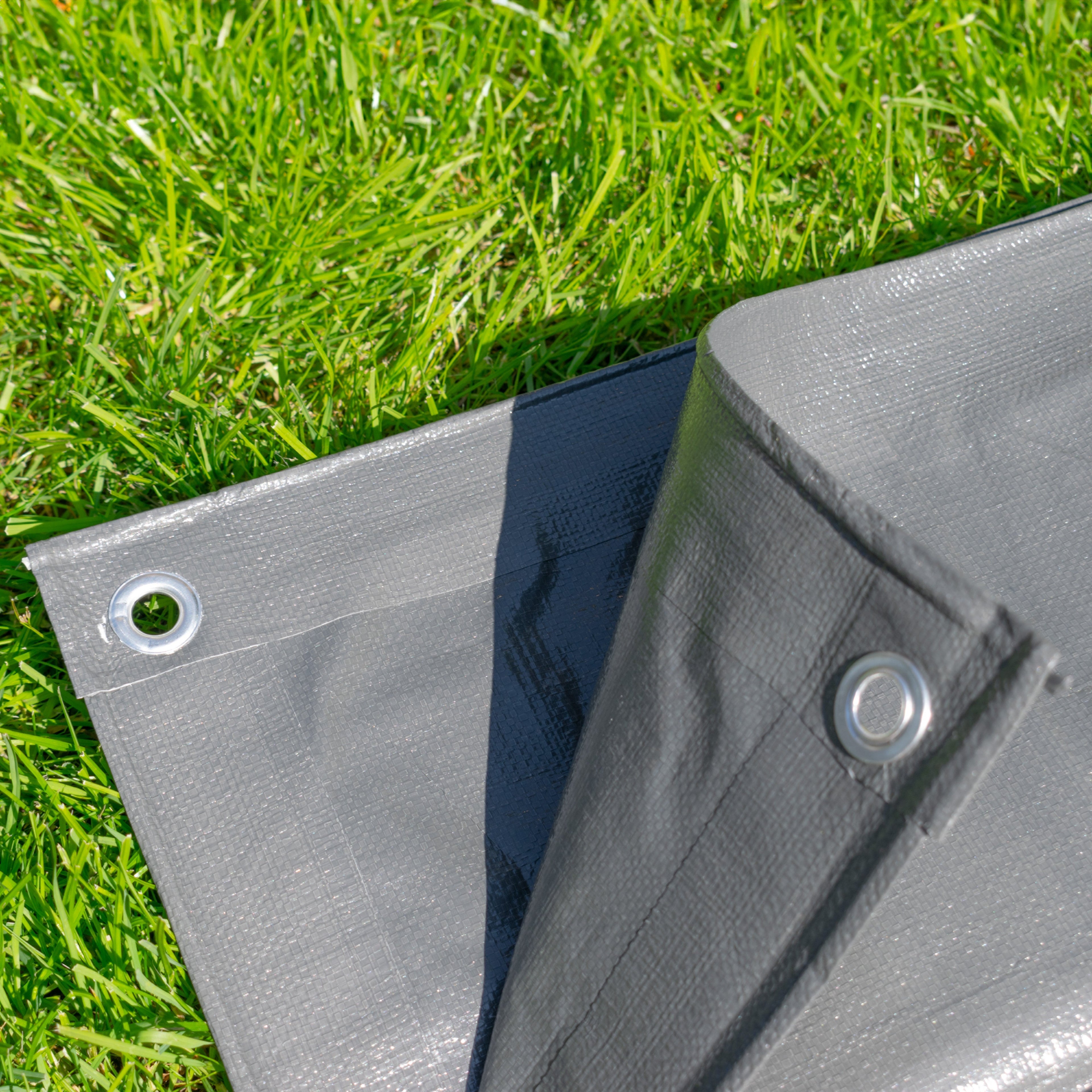 L-Grade Grey Tarpaulin 3m x 5m Garden Outdoors Cover Camping Groundsheet Covering Protect Equipment Heavy Duty_4