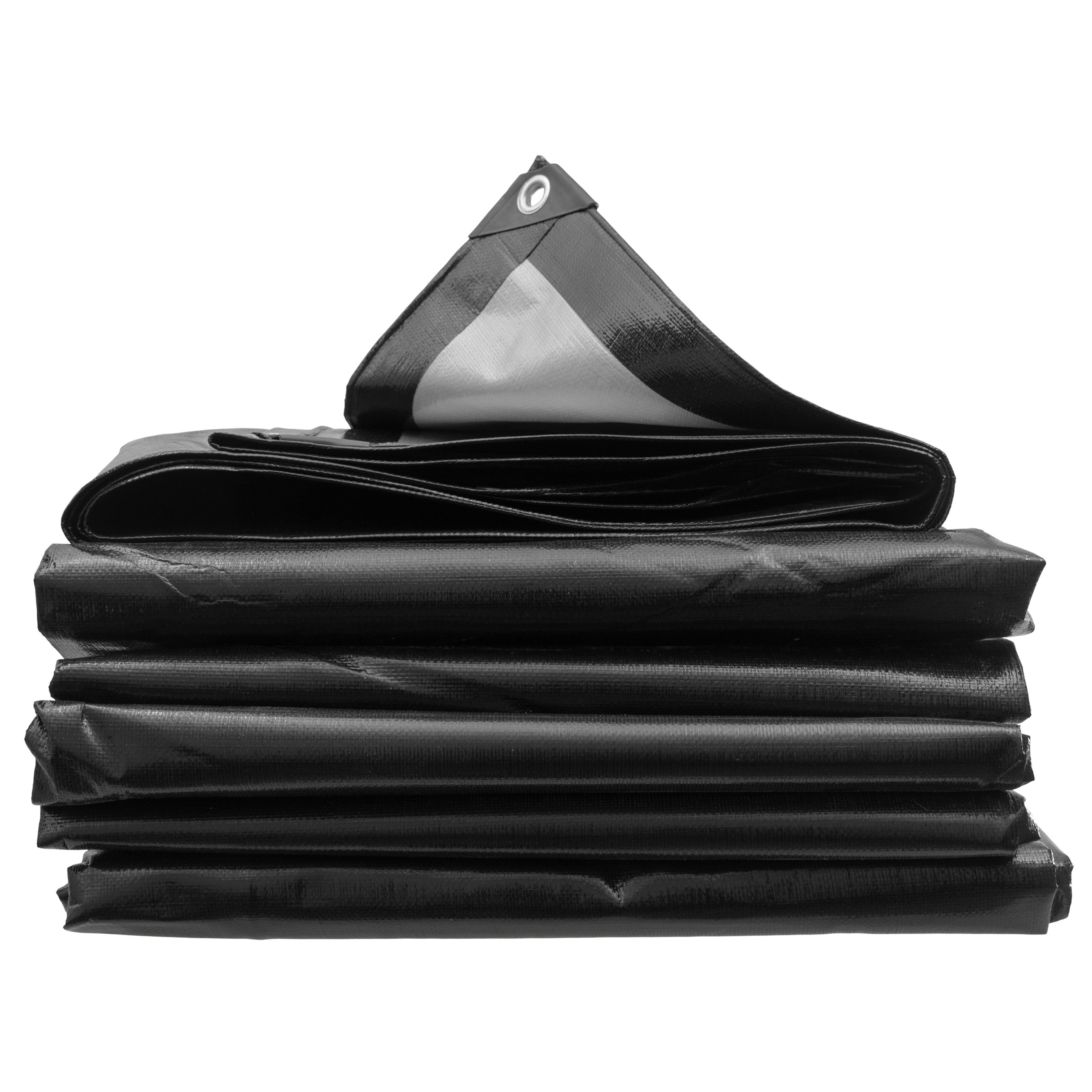 L-Grade Black Silver Tarpaulin 5m x 5m Garden Outdoor Sheeting Sheet Groundsheet Waterproof Tie-Down Cover_9