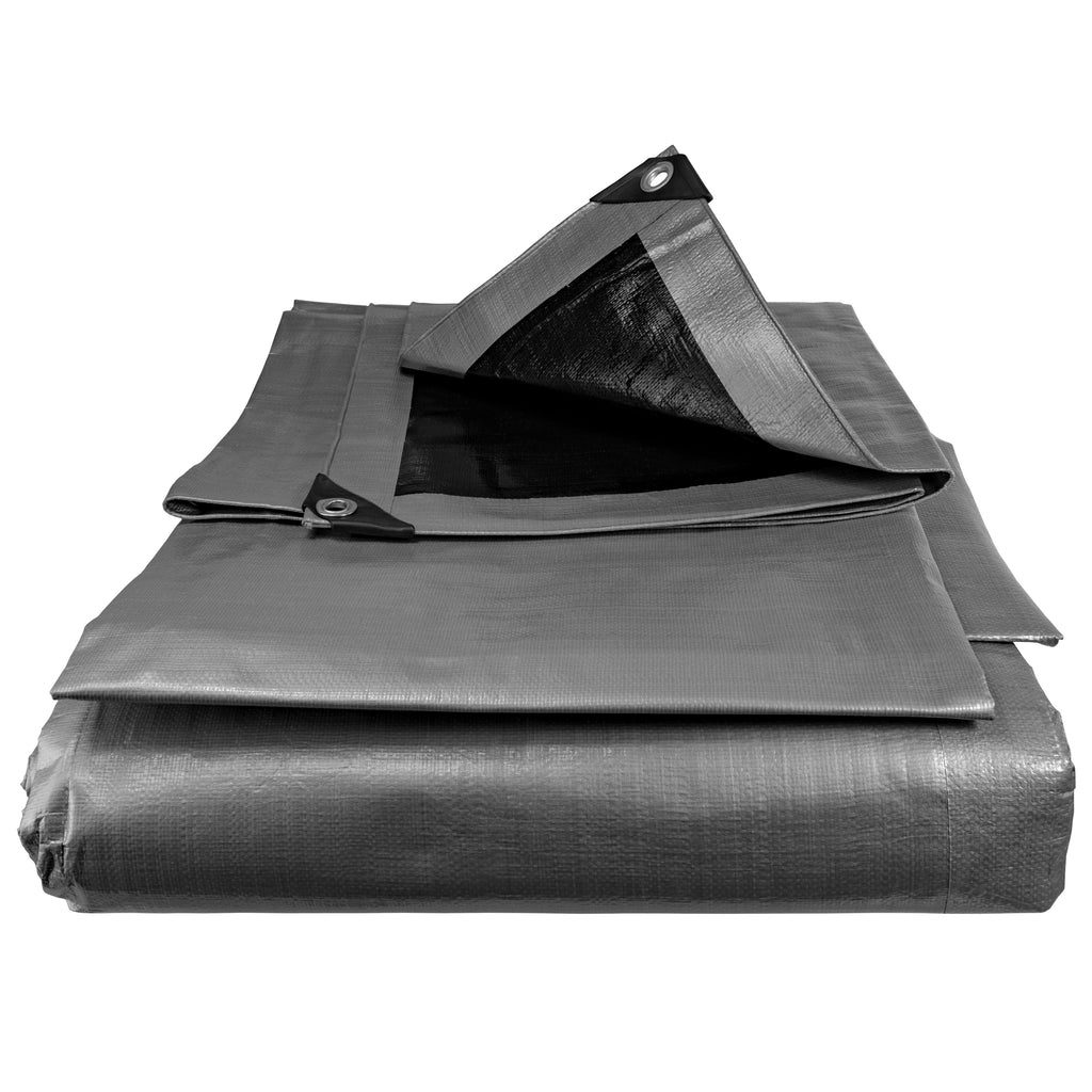 XL-Grade Silver Black Tarpaulin 3m x 3m Tarp Heavy Duty Durable Waterproof Cover Groundsheet Protective Sheet_6