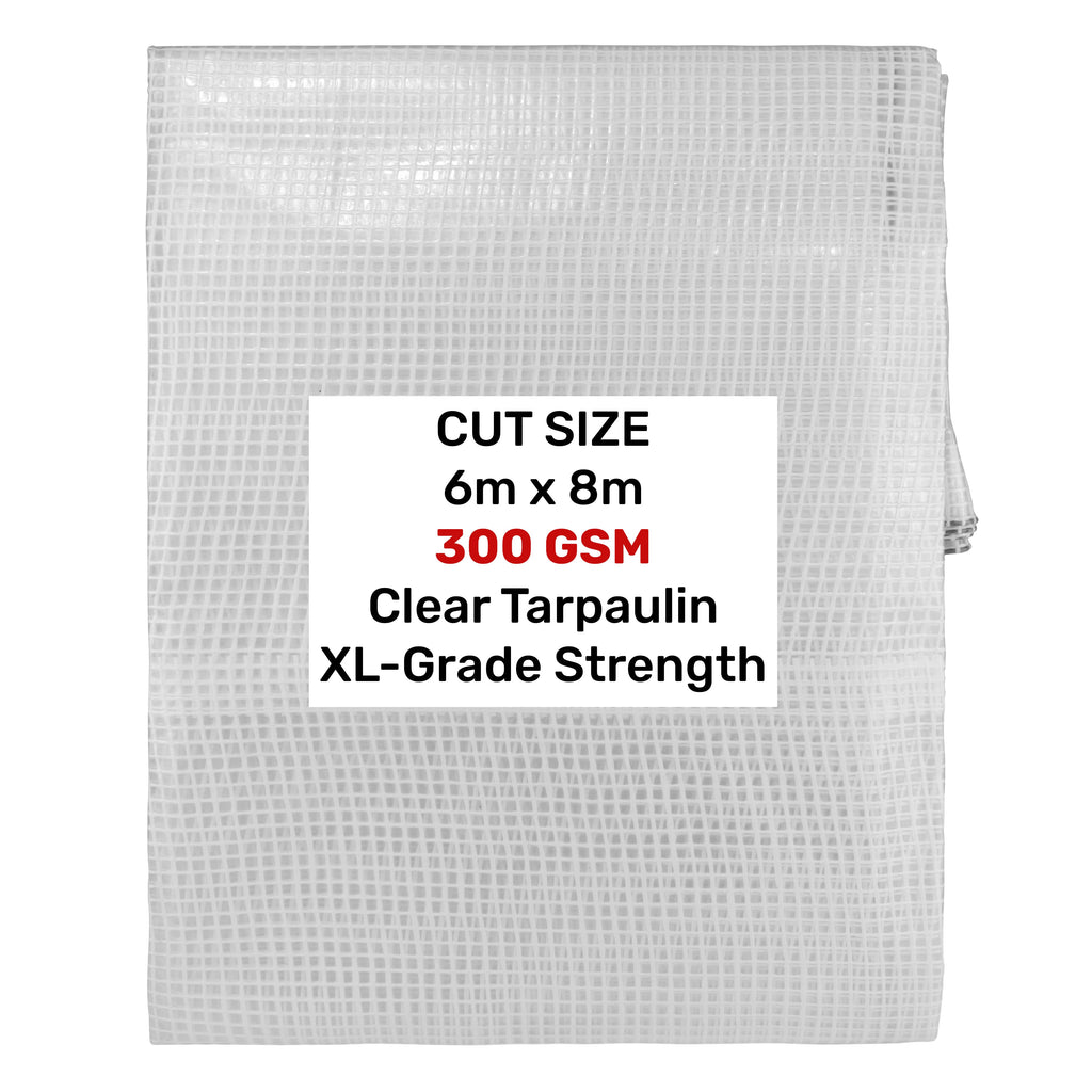 XL-Grade Clear Tarpaulin 6m x 8m Tarp Greenhouse Sheet Cover Transparent Reinforced Mesh Sheeting Strong Protective Cover_1