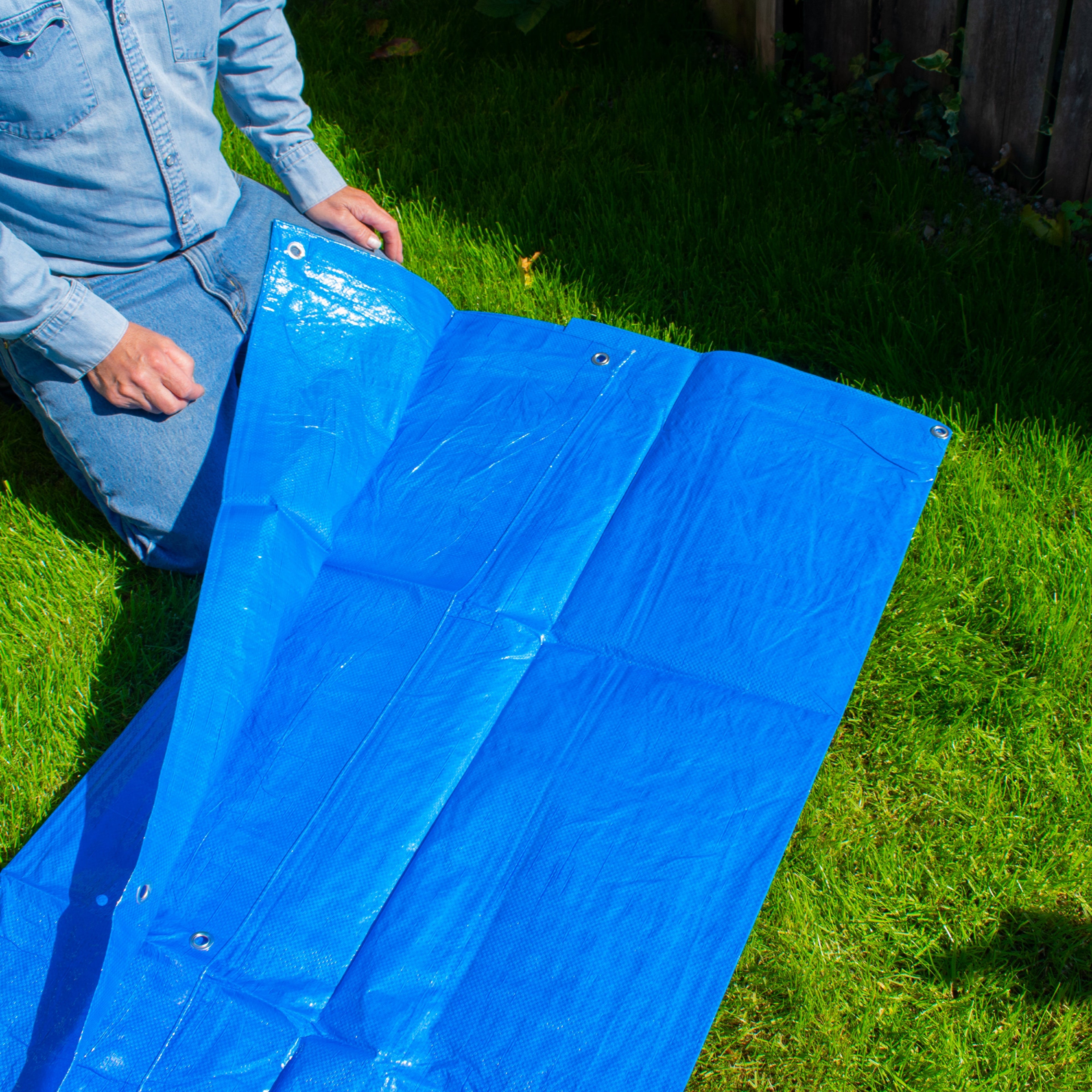 S-Grade Blue Tarpaulin 4m x 4m Tarp Cover Groundsheet Durable Waterproof Sheet (7)