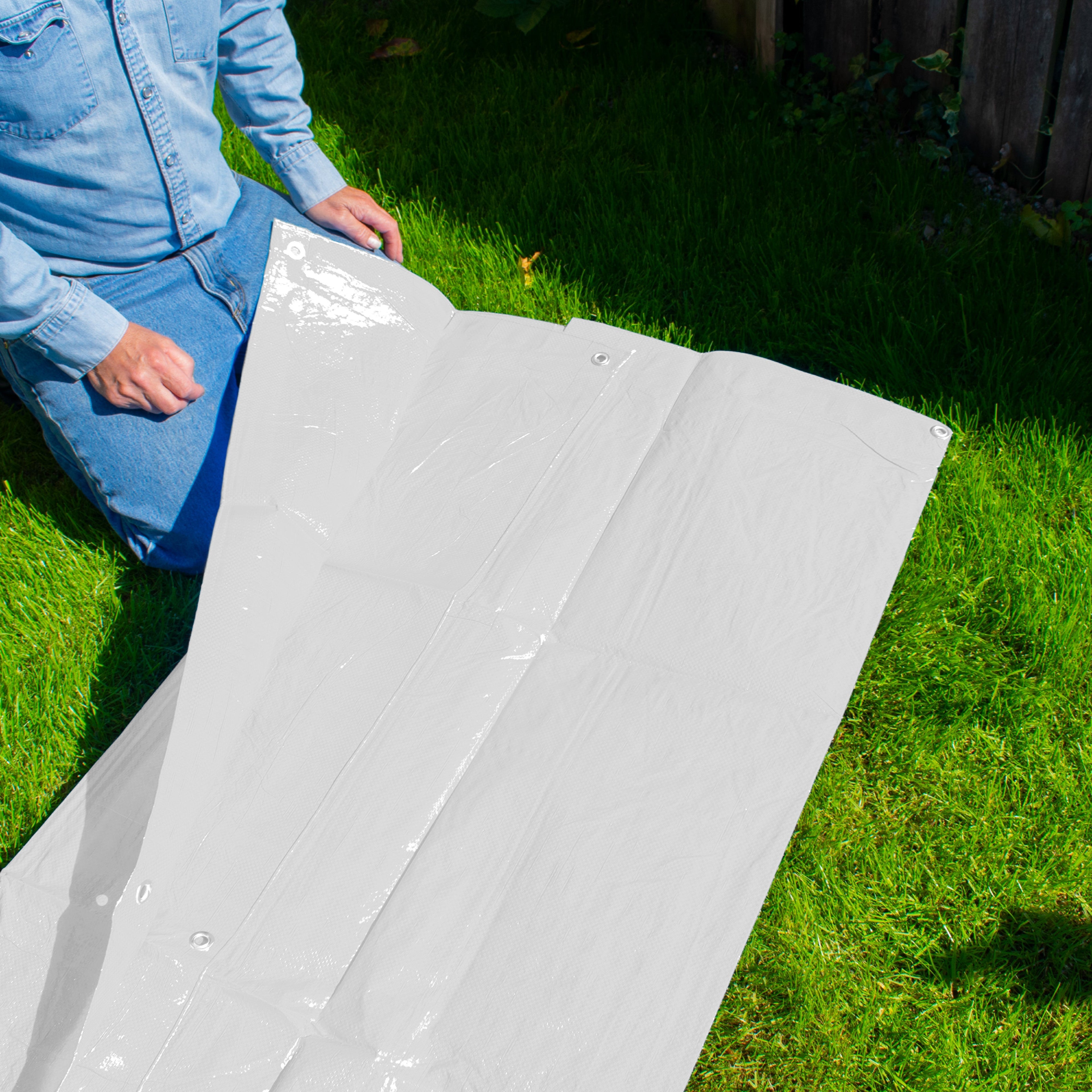 M-Grade White Tarpaulin 3m x 5m Waterproof Medium Strength Cover Outdoor Weatherproof_4