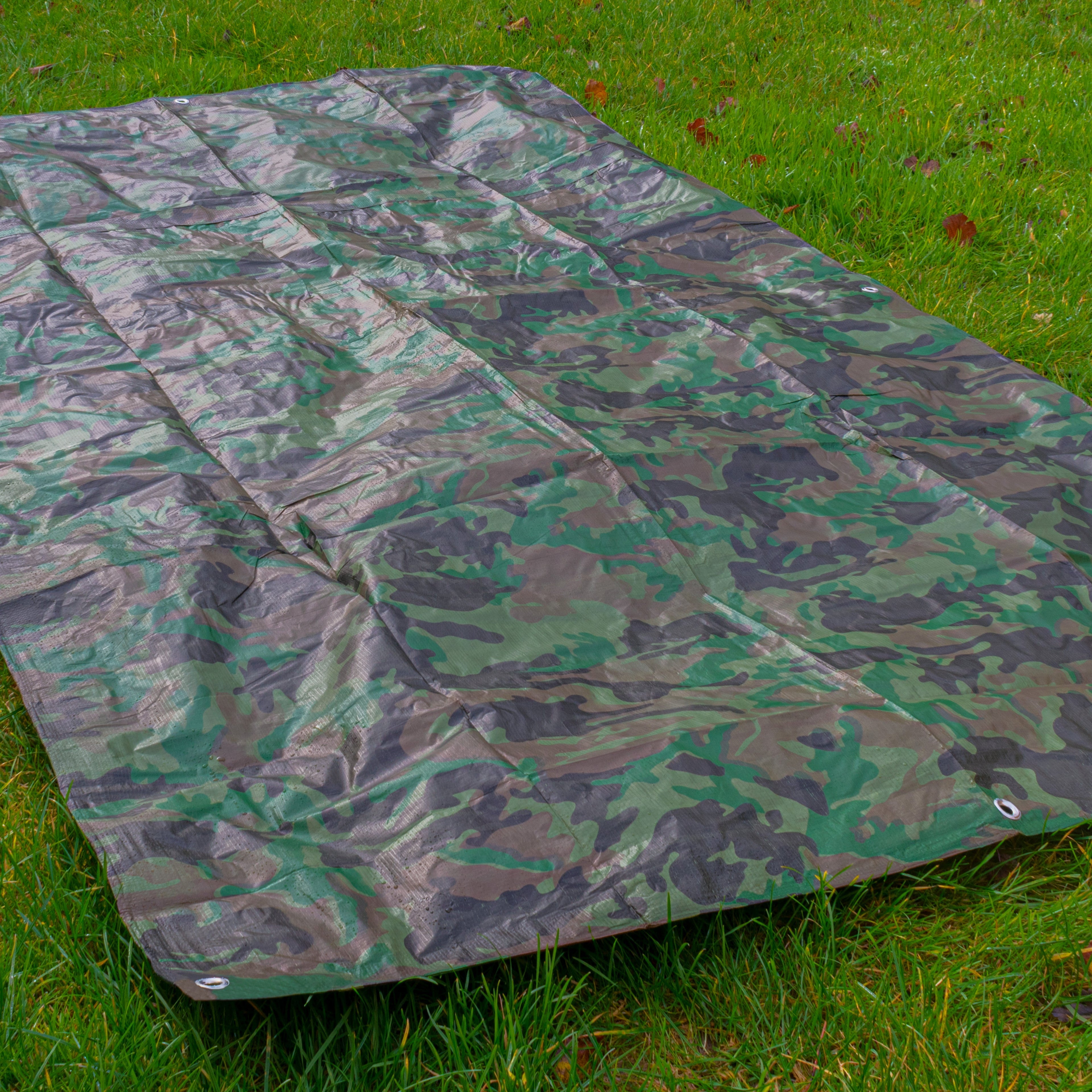 M-Grade Camouflage Tarpaulin 6m x 12m Large Camo Camping Hiking Tarp Cover Sheet Garden Outdoors_2