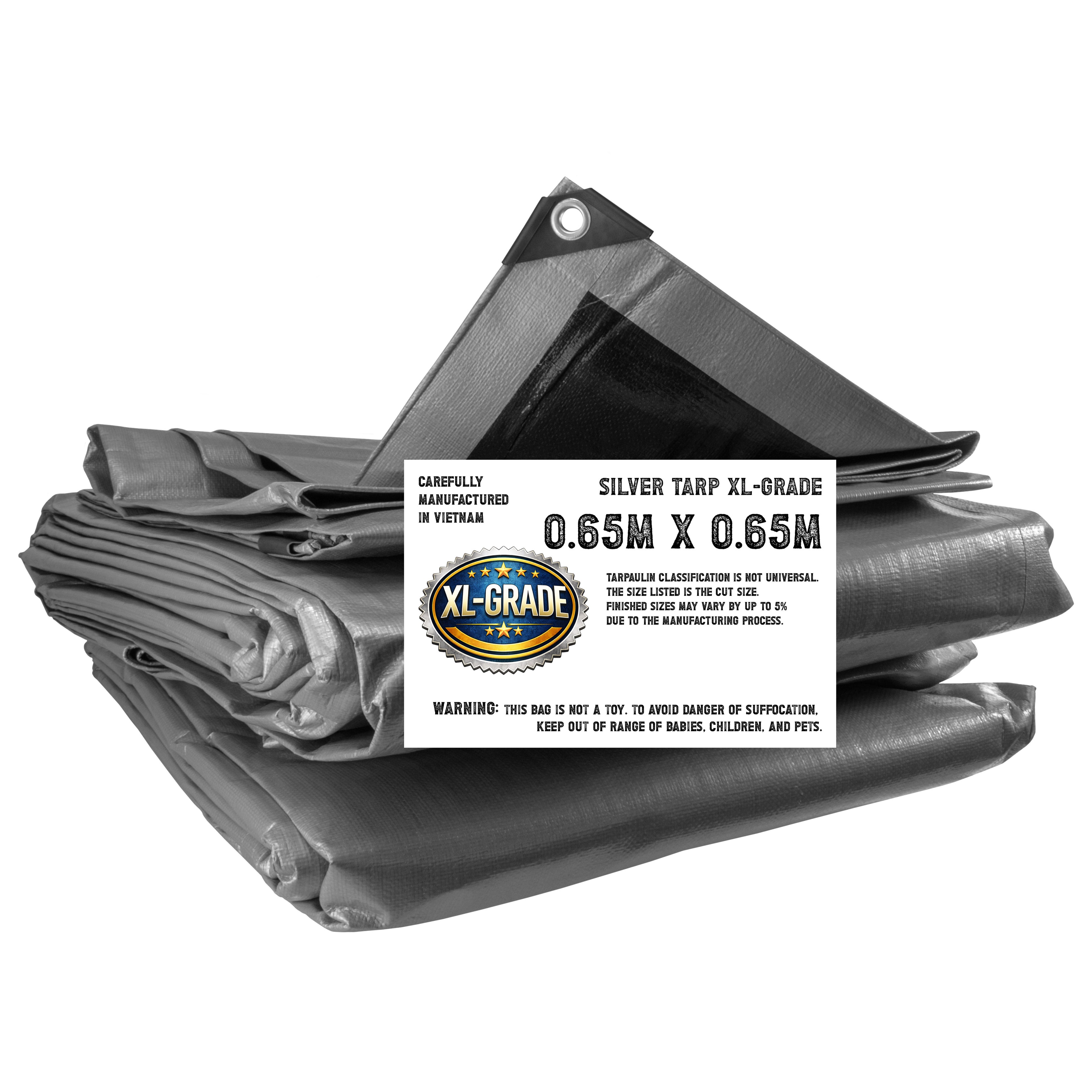 XL-Grade Silver Black Tarp Tarpaulin Heavy Duty Protective Cover Strong Durable Sheet 0.65m x 0.65m